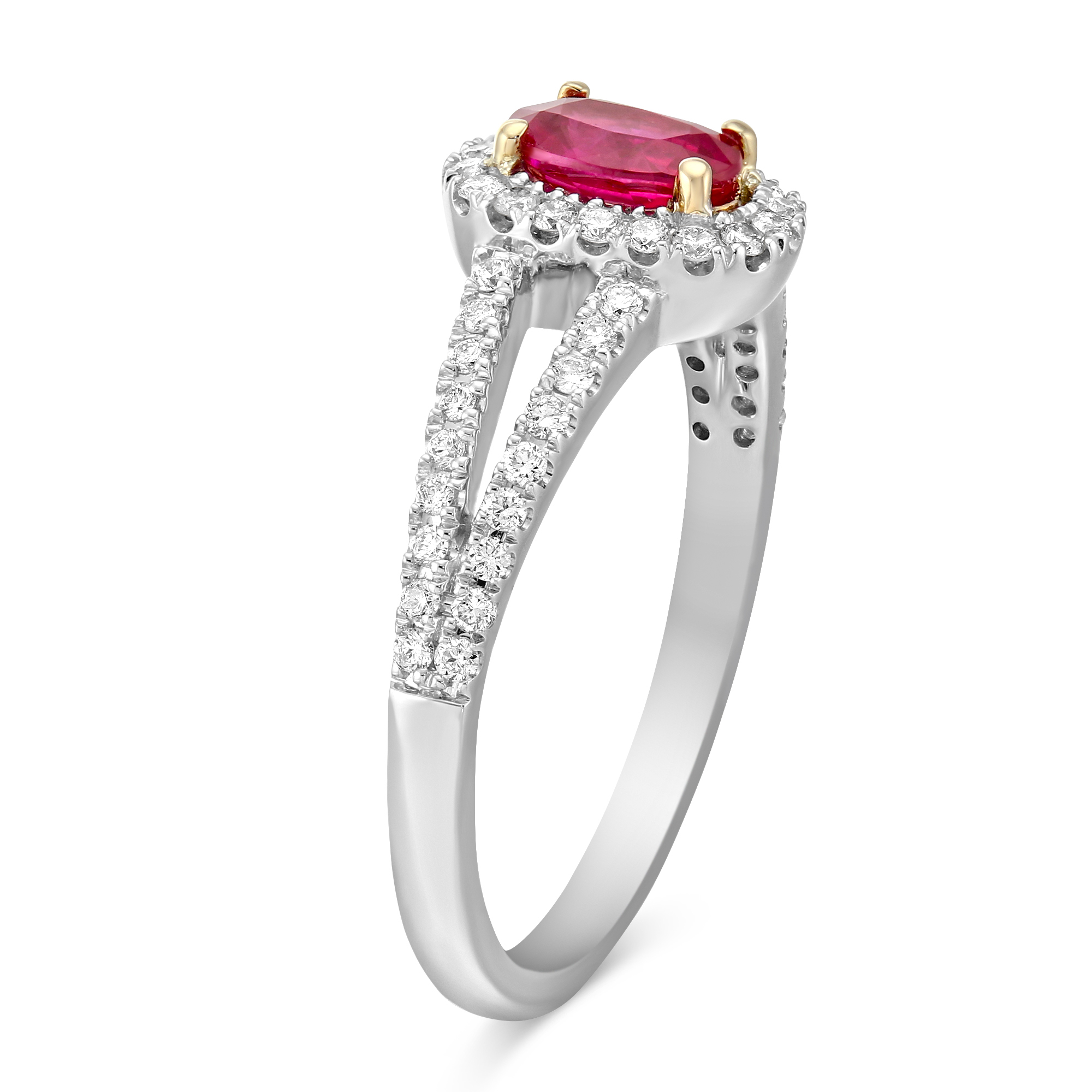 14K White Gold Oval Ruby & Diamond Ring