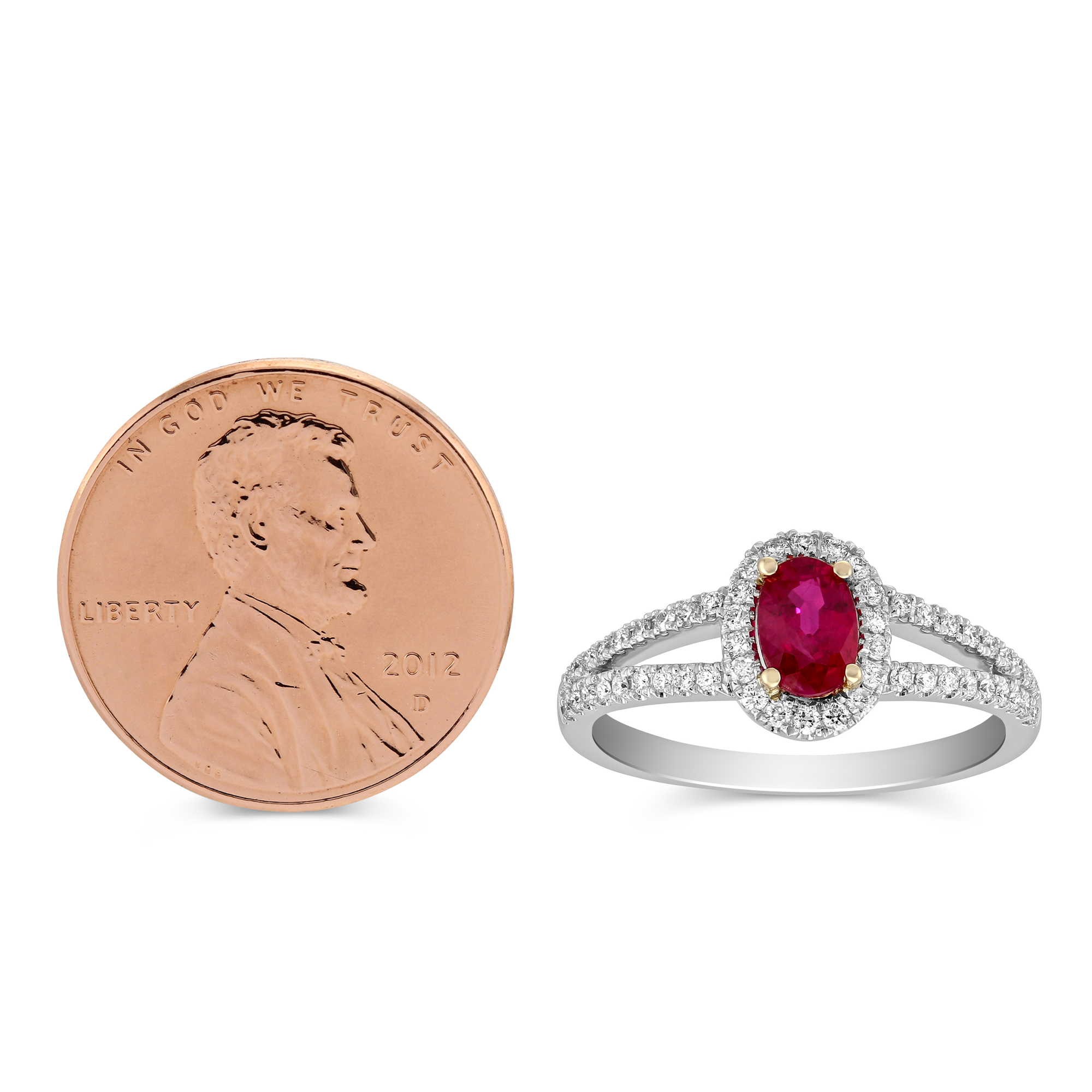 14K White Gold Oval Ruby & Diamond Ring