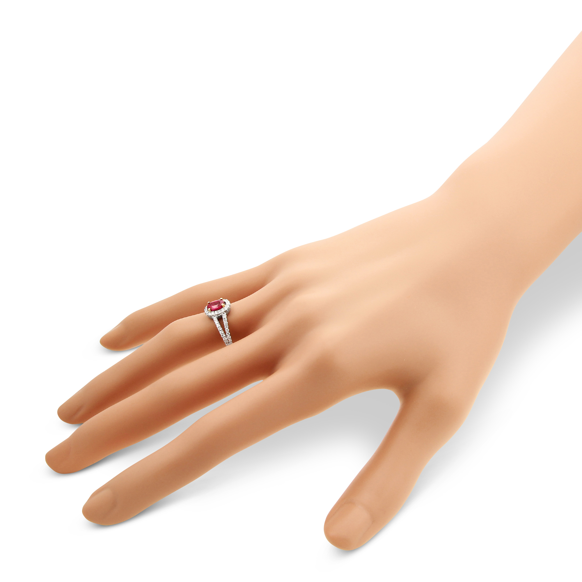 14K White Gold Oval Ruby & Diamond Ring