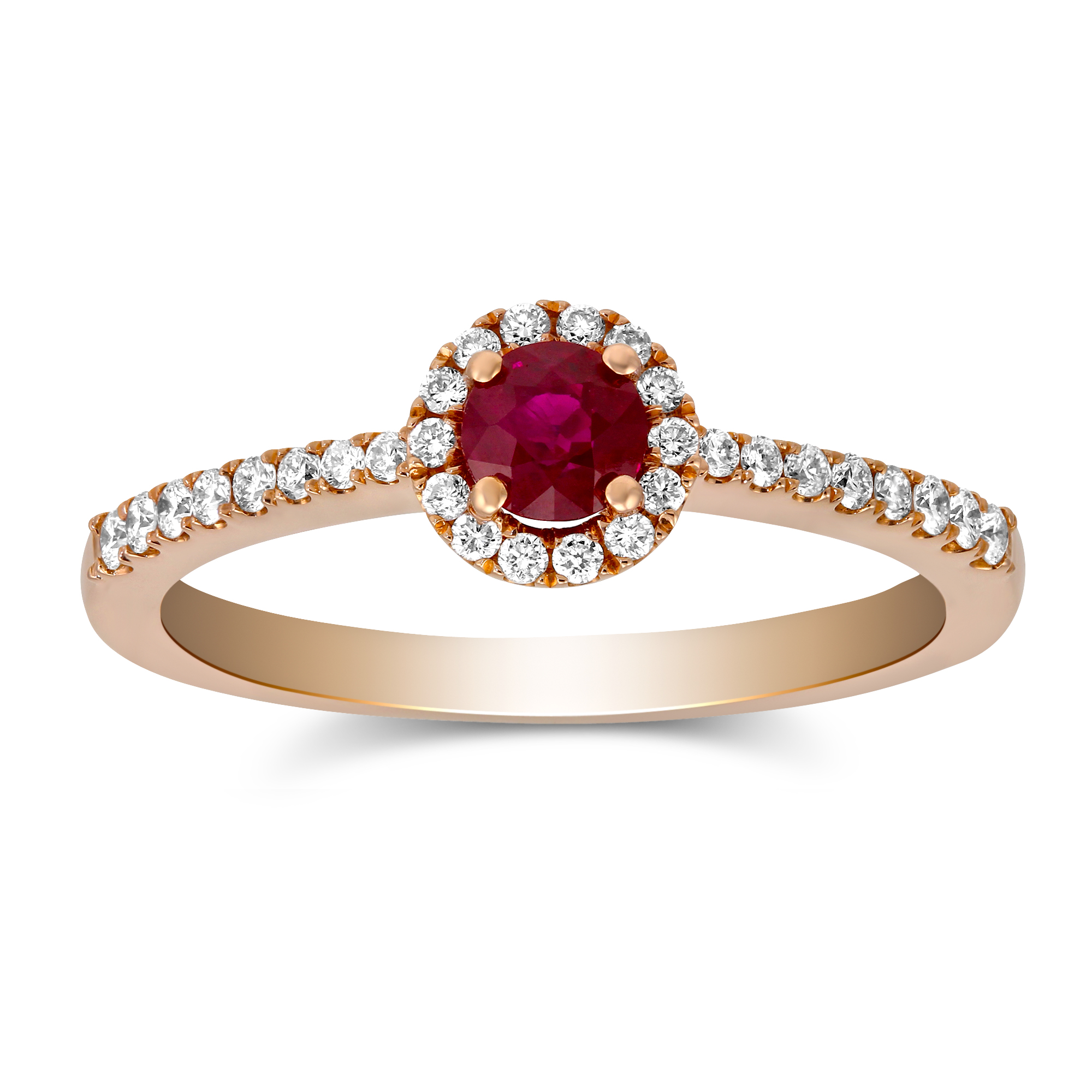 14K Rose Gold Round Ruby & Diamond Halo Ring