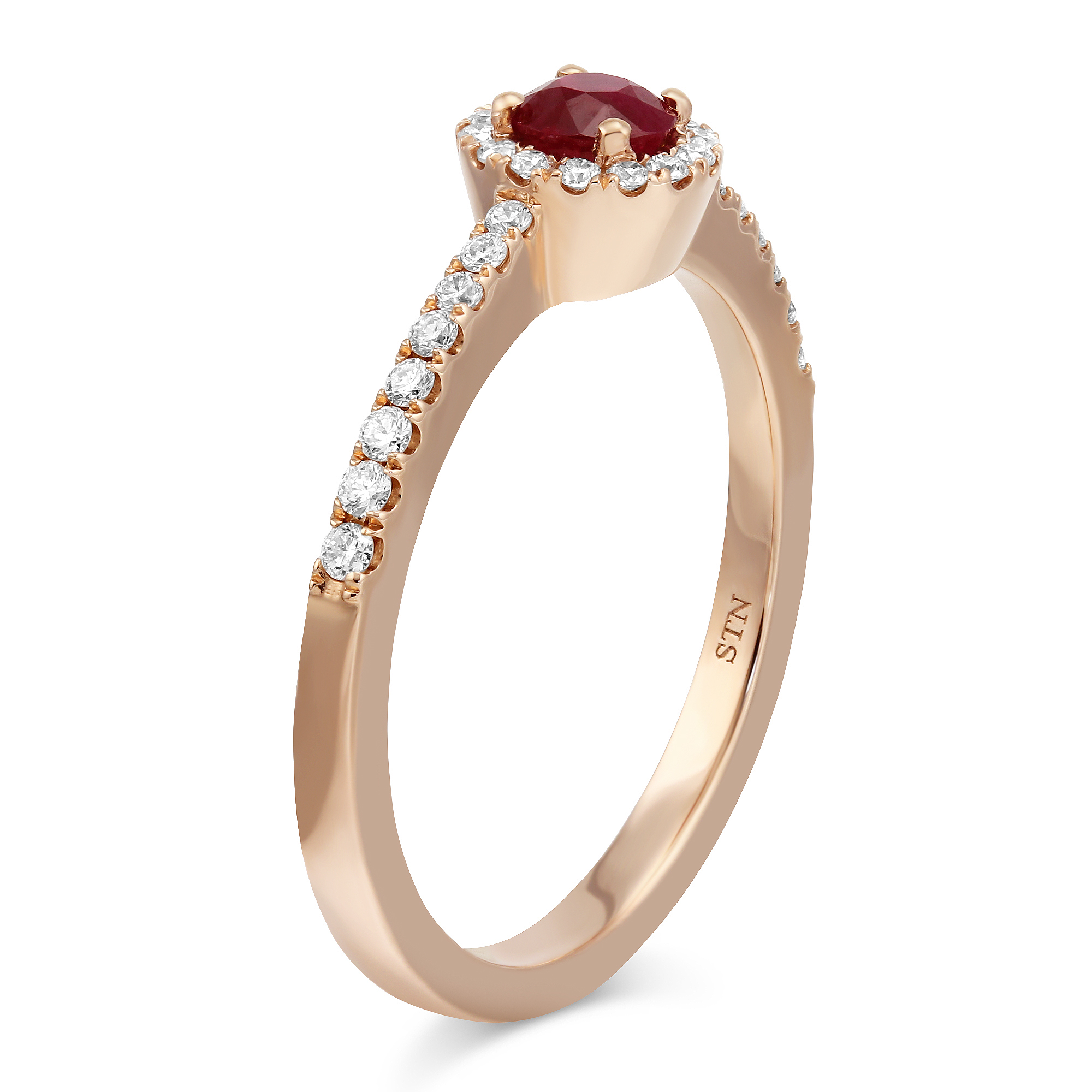 14K Rose Gold Round Ruby & Diamond Halo Ring