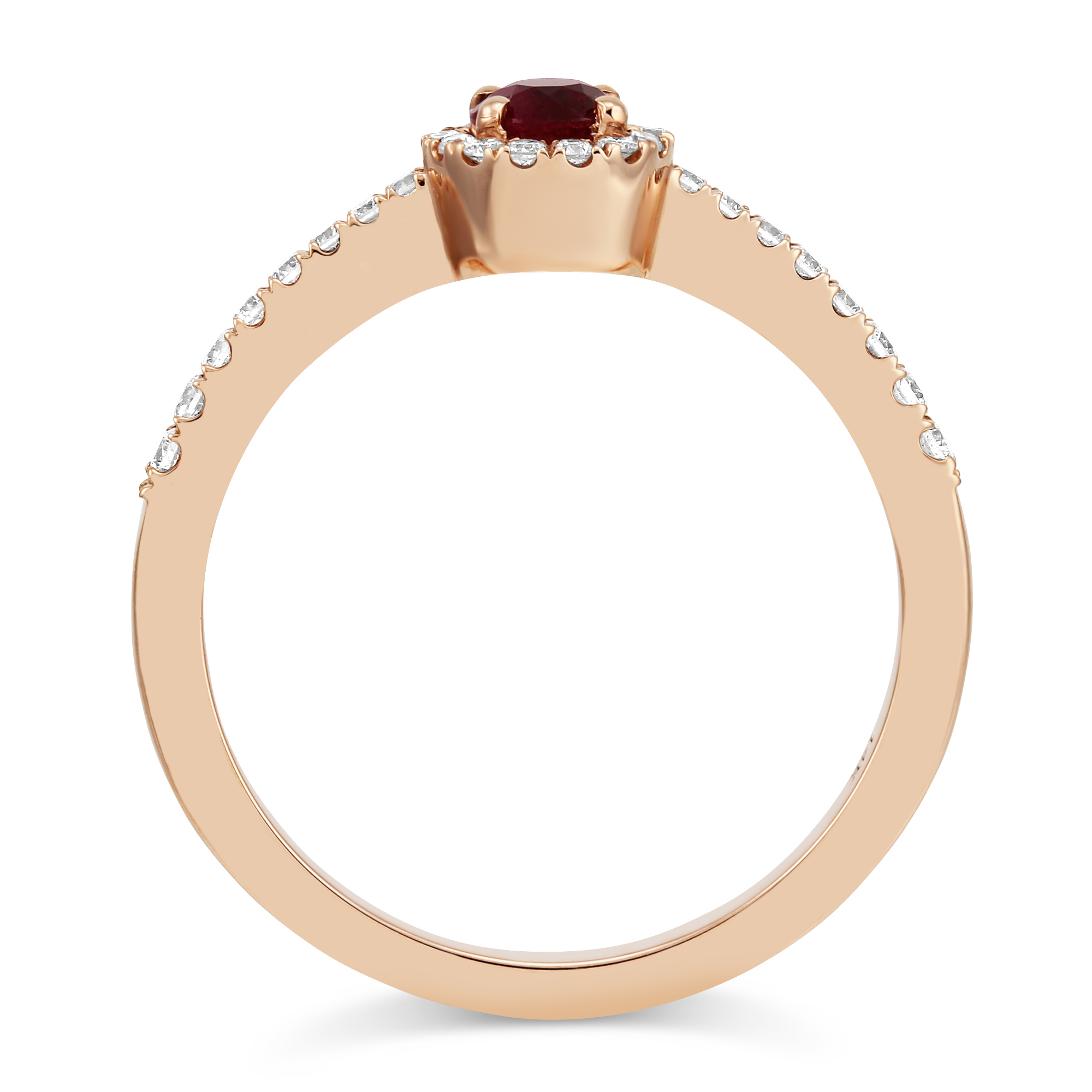 14K Rose Gold Round Ruby & Diamond Halo Ring