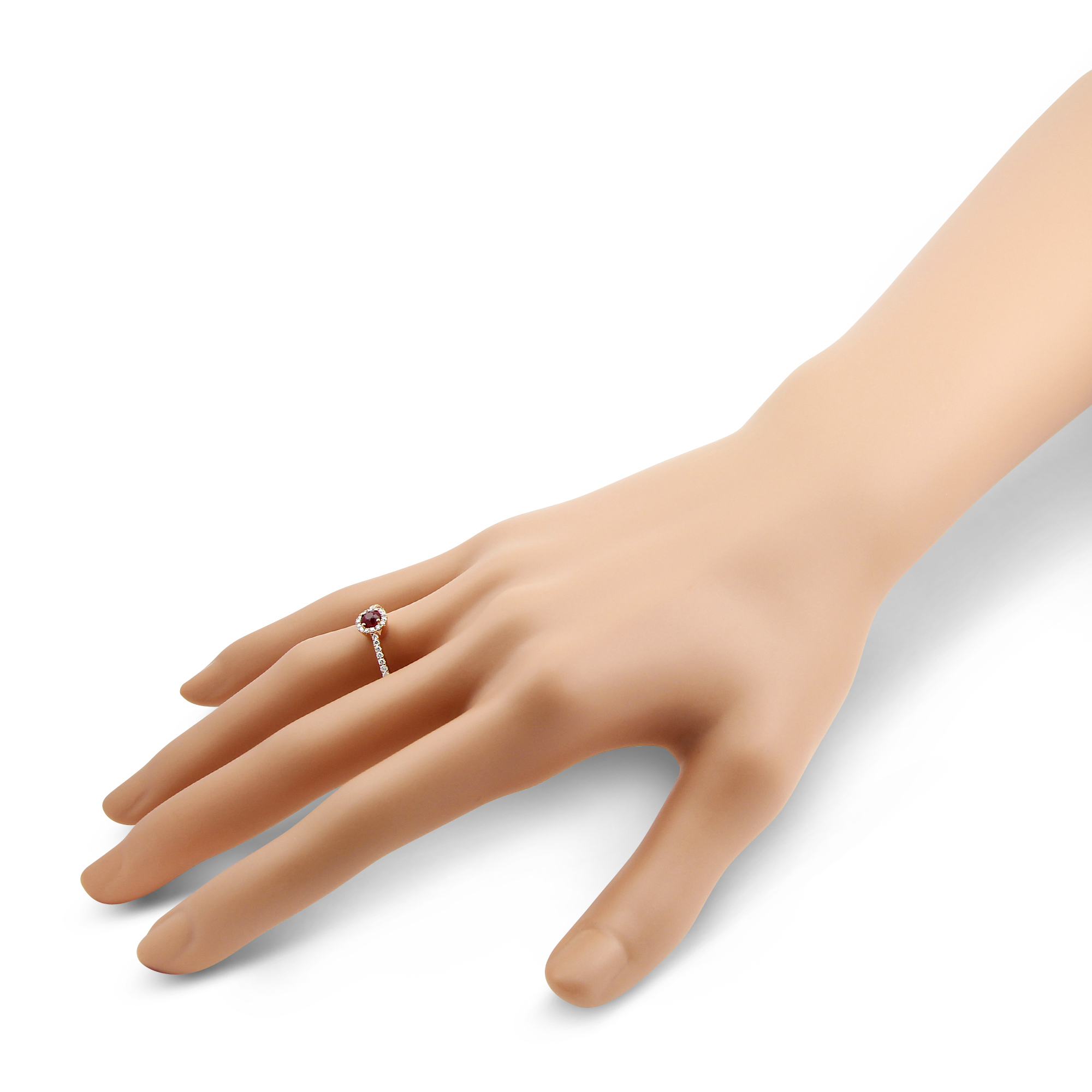 14K Rose Gold Round Ruby & Diamond Halo Ring