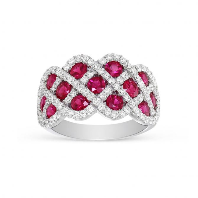14K White Gold Ruby & Diamond Lattice Ring