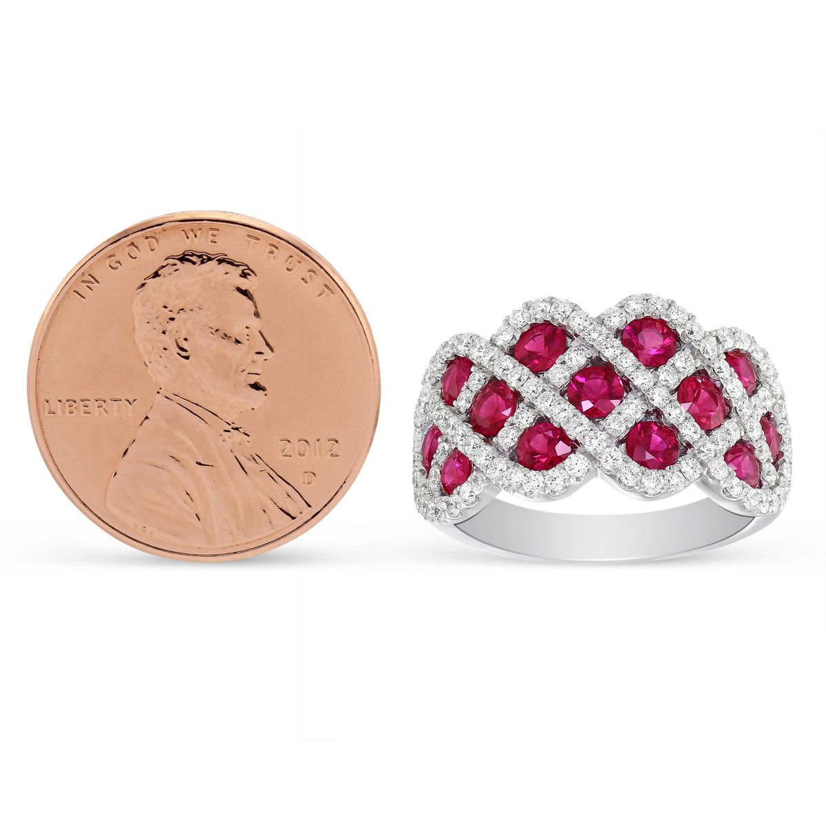 14K White Gold Ruby & Diamond Lattice Ring