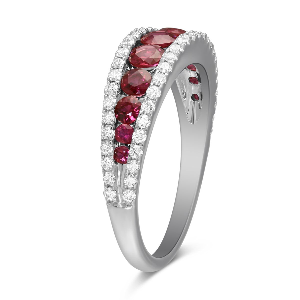 Ruby & Diamond Graduated 3 Row Ring in White Gold