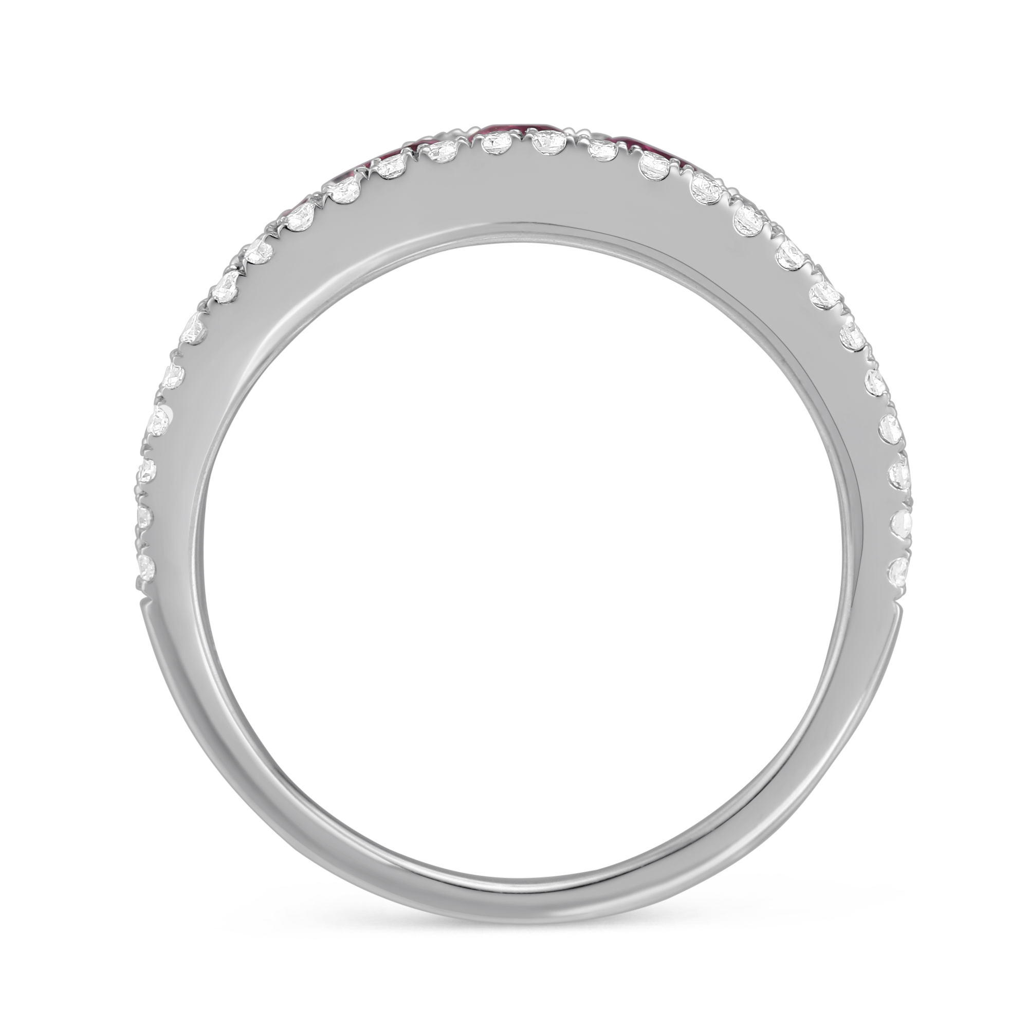 Ruby & Diamond Graduated 3 Row Ring in White Gold
