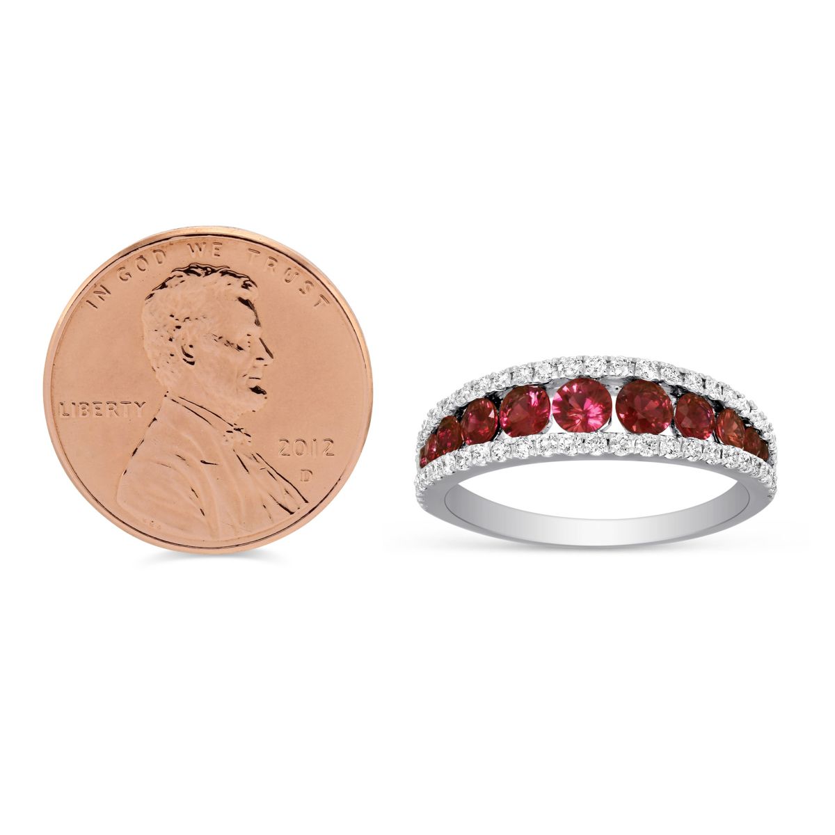 Ruby & Diamond Graduated 3 Row Ring in White Gold