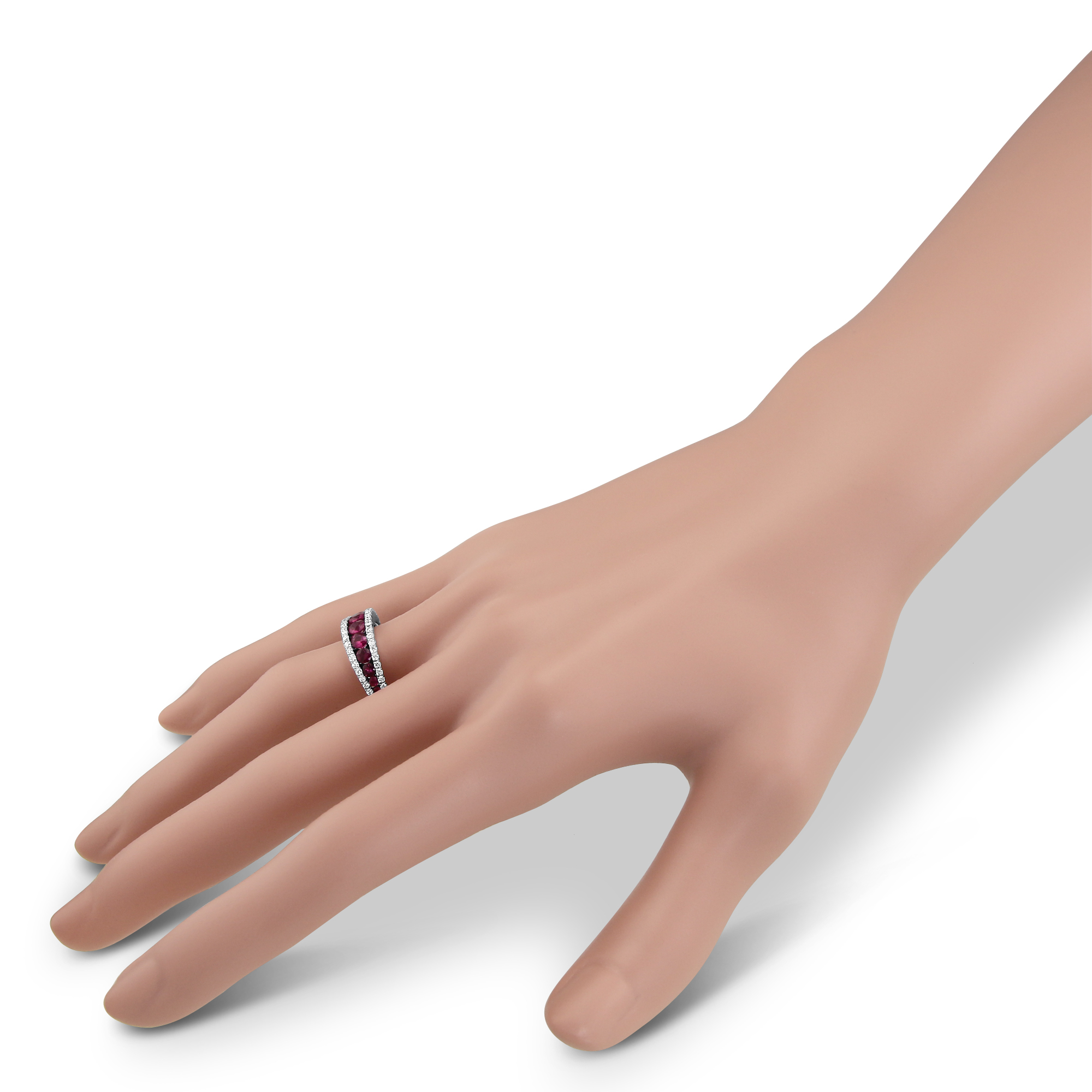 Ruby & Diamond Graduated 3 Row Ring in White Gold