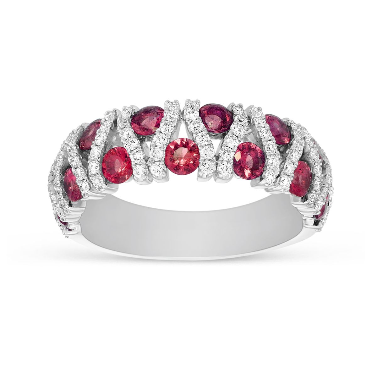 14K White Gold Ruby & Diamond Bar Ring