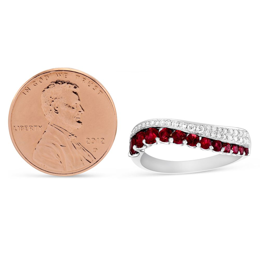 14K White Gold Ruby & Diamond Wave Ring