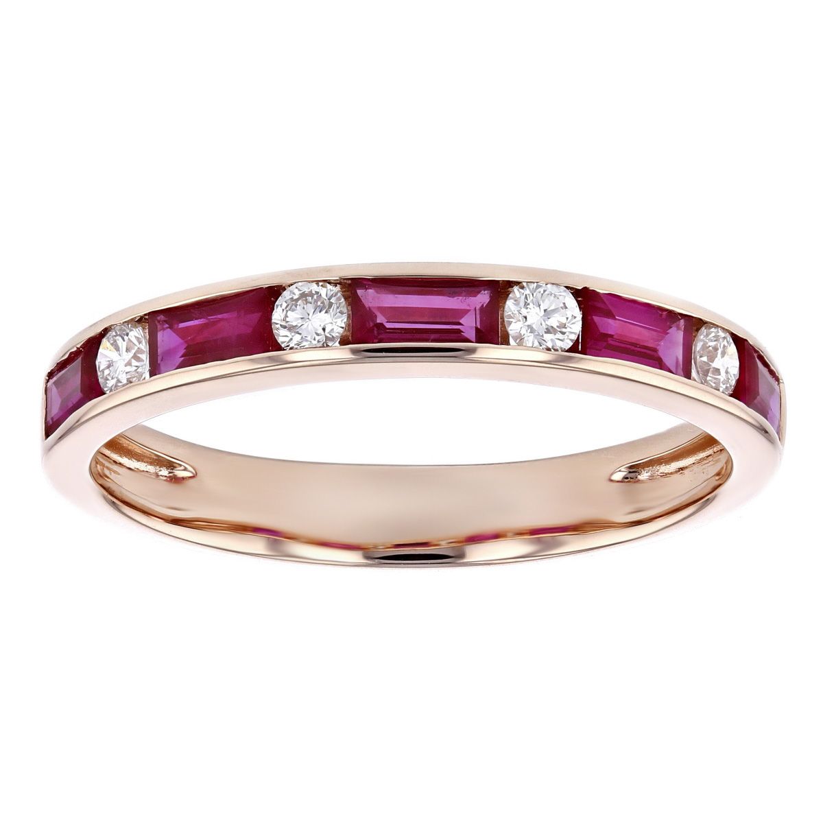14K Rose Gold Ruby Baguette & Round Diamond Alternating Channel Set