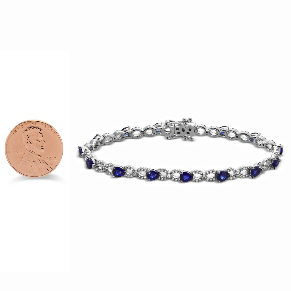 14K White Gold Pear Shaped Sapphire & Diamond Bracelet, 7