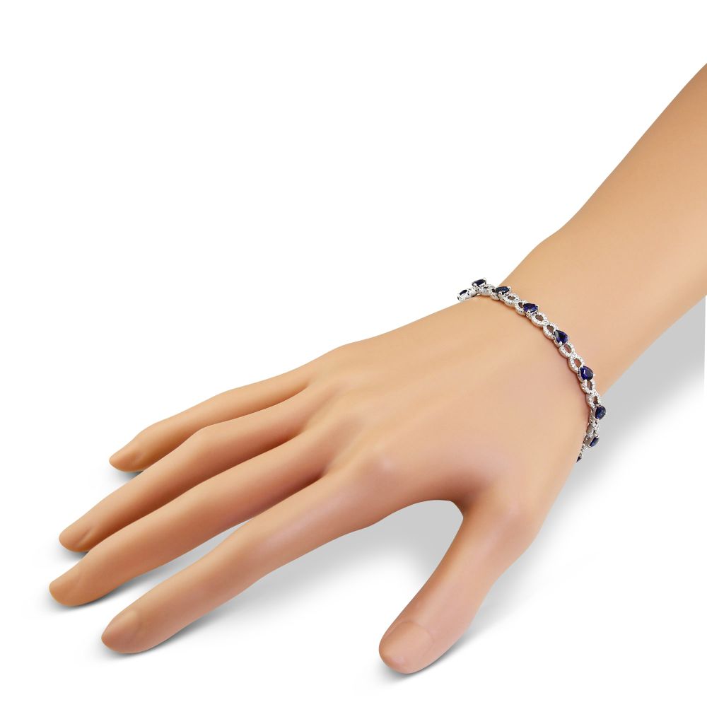 14K White Gold Pear Shaped Sapphire & Diamond Bracelet, 7