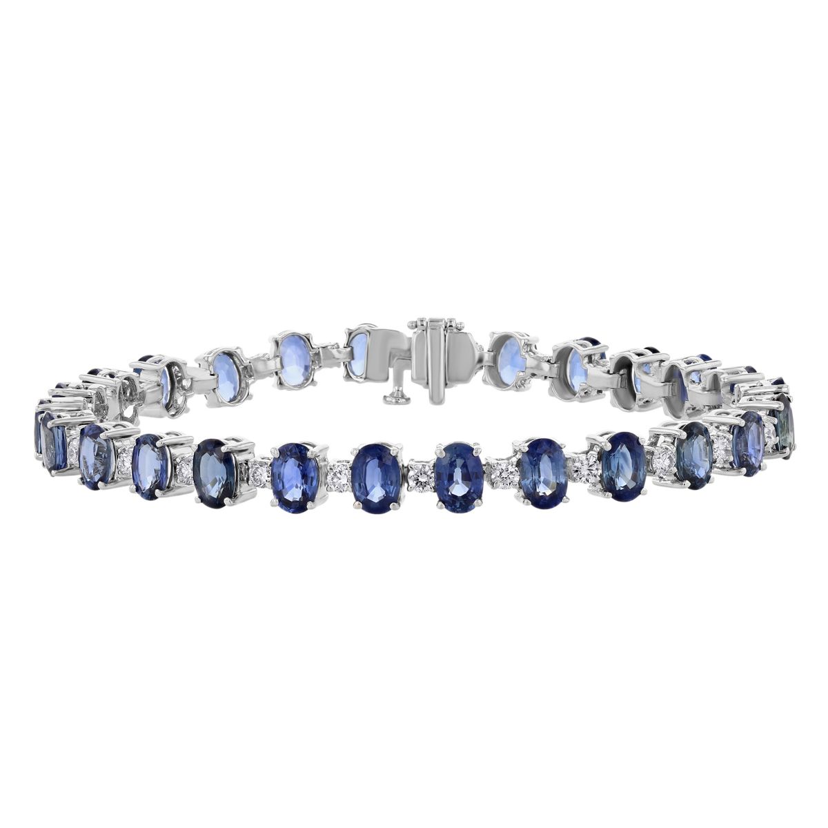 Oval Sapphire & Diamond Alternating Bracelet in White Gold, 7