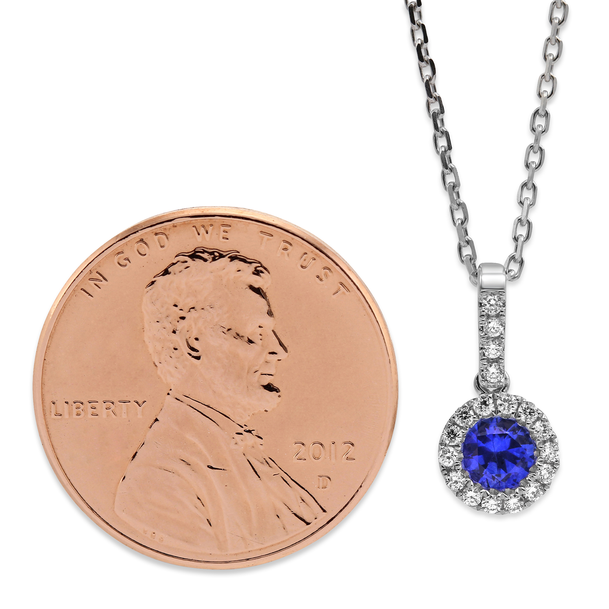 5mm Round Sapphire & Diamond Pendant in White Gold, 18