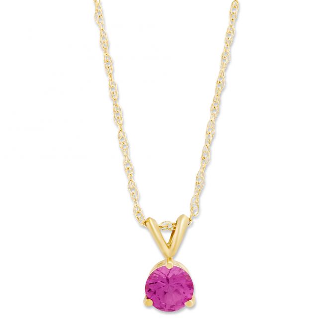 14K Yellow Gold Round Pink Sapphire Pendant, 18"