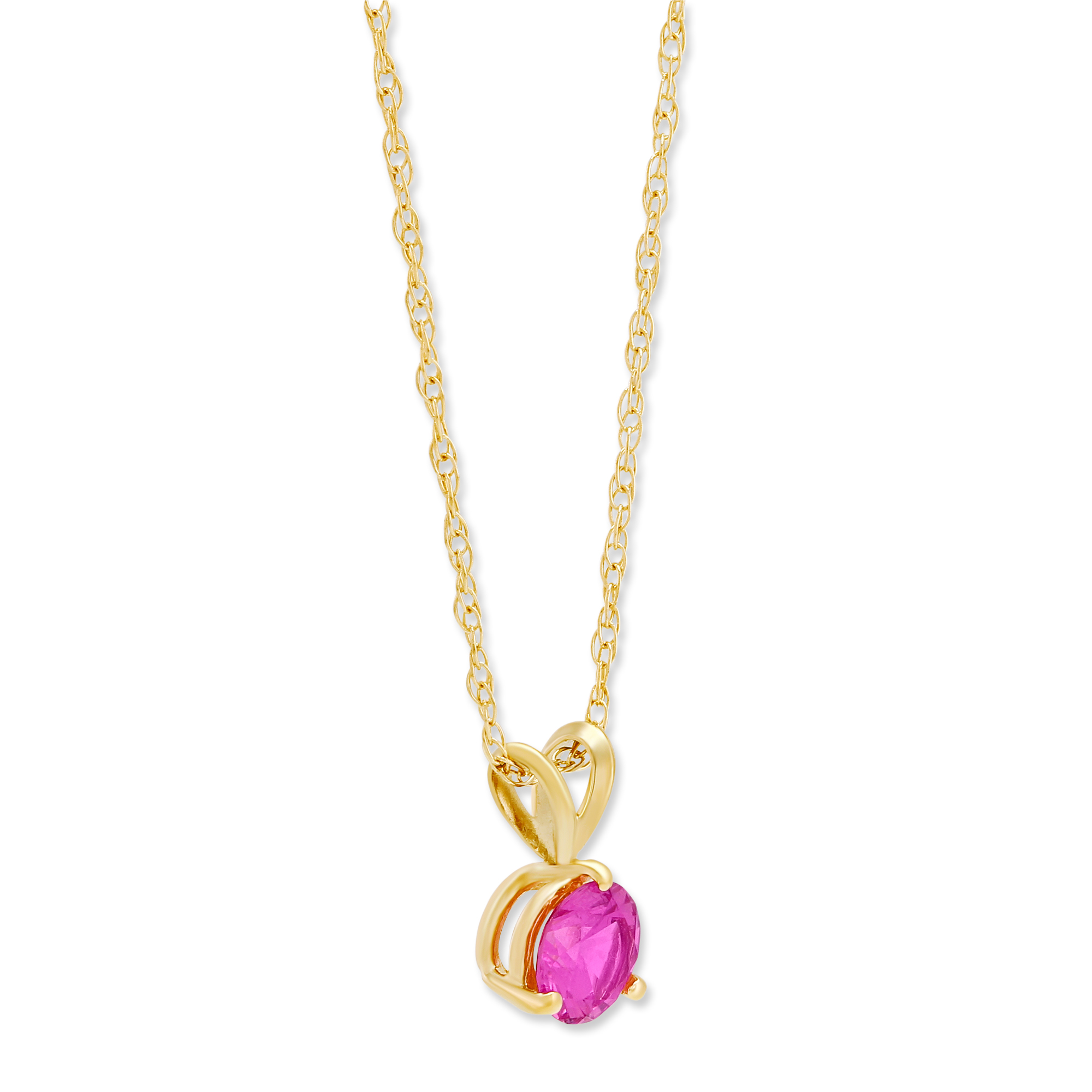 14K Yellow Gold Round Pink Sapphire Pendant, 18
