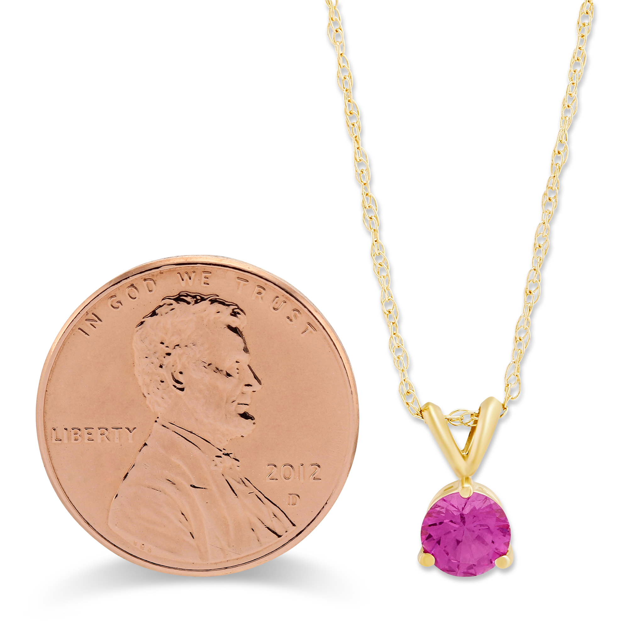 14K Yellow Gold Round Pink Sapphire Pendant, 18