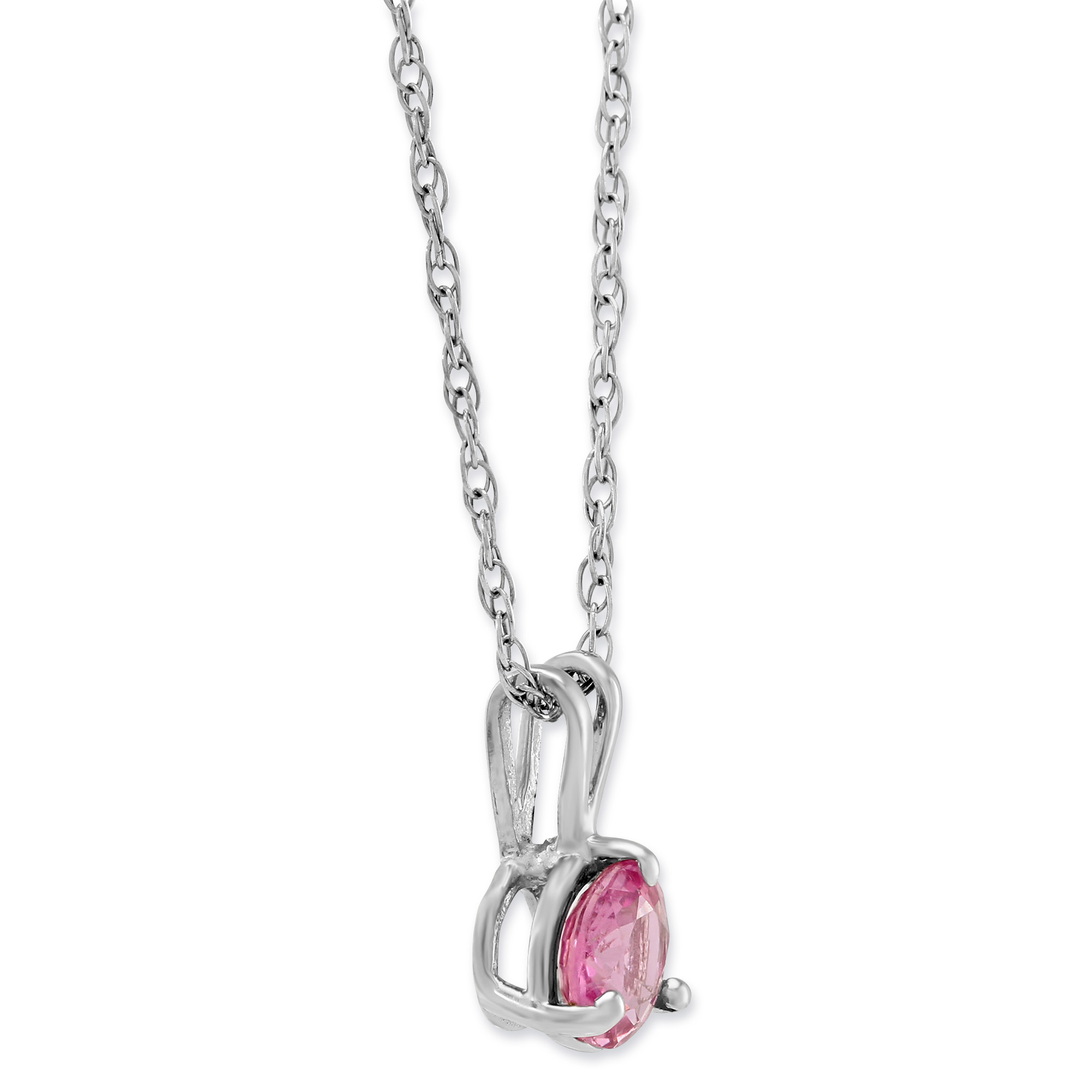 Round Pink Sapphire Pendant in White Gold, 18