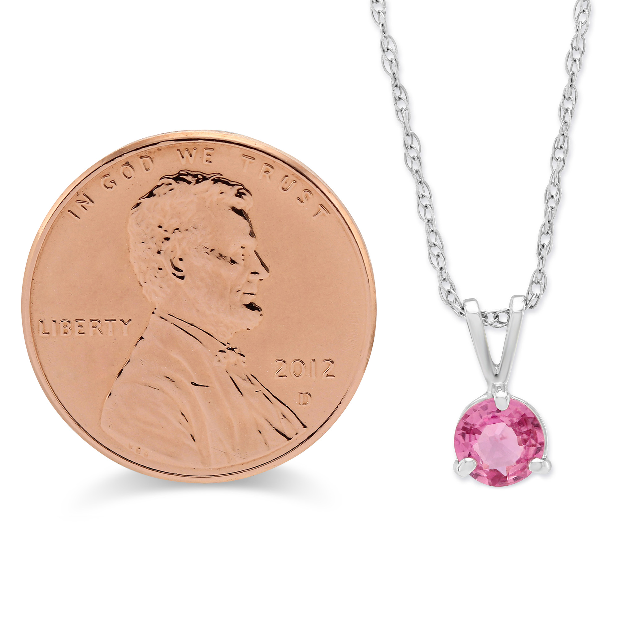 Round Pink Sapphire Pendant in White Gold, 18