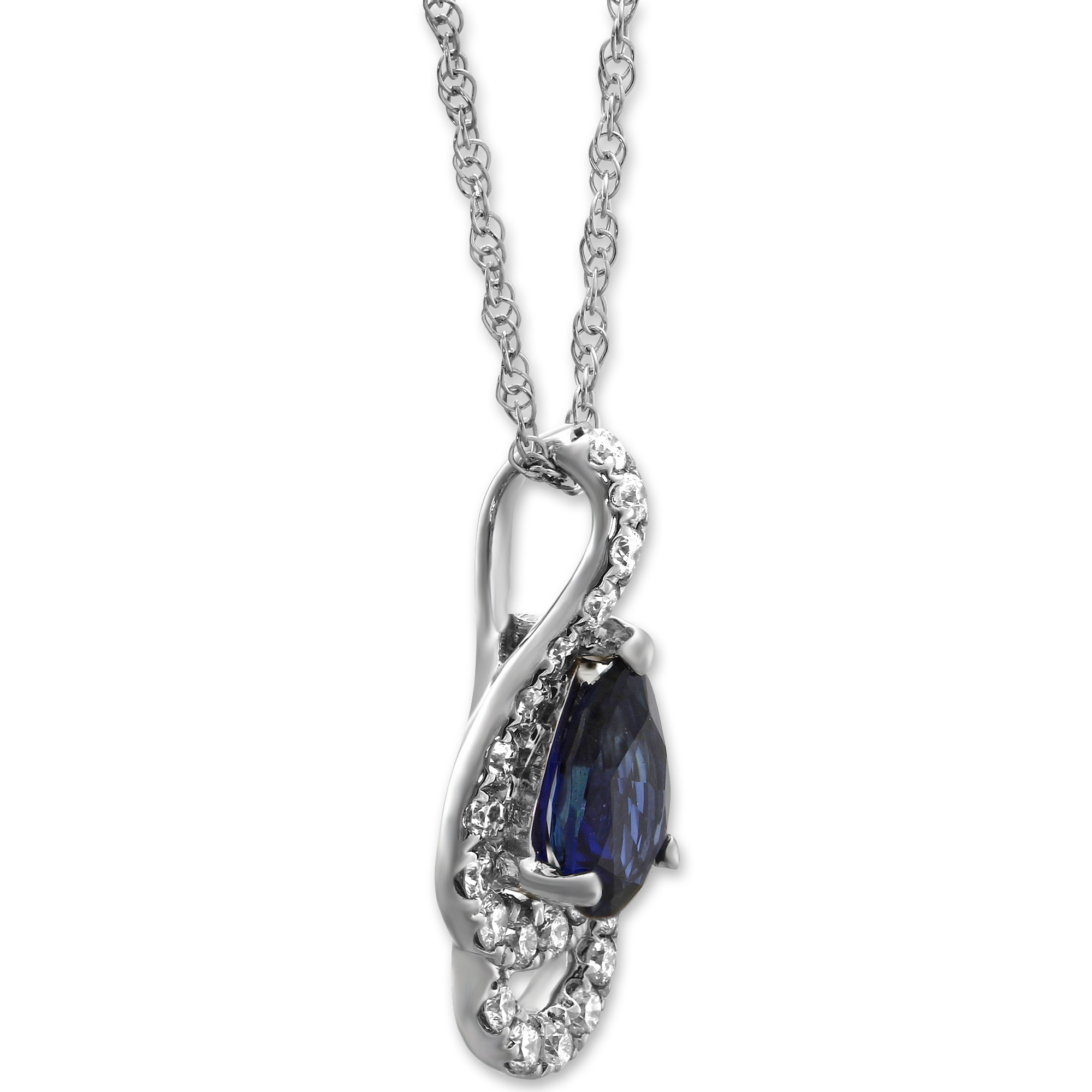 Pear Shaped Blue Sapphire & Diamond Pendant in White Gold, 18