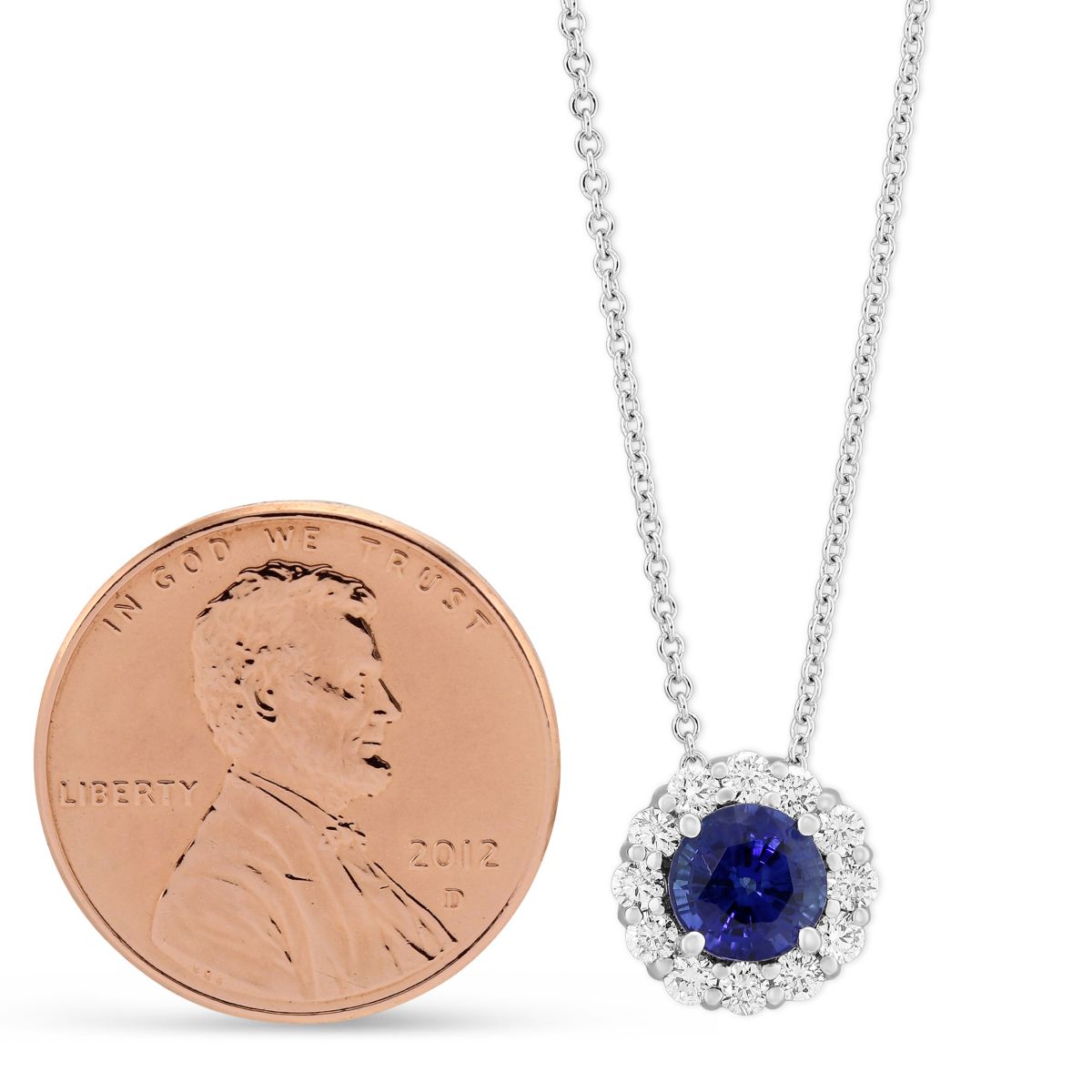 Sapphire & Diamond Pendant in White Gold, 16