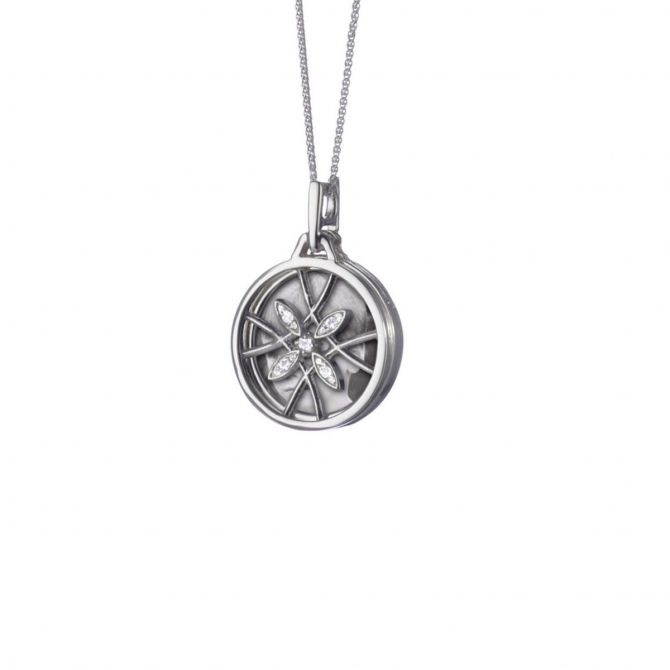 Monica Rich Kosann Round Gate Locket with White Sapphires in Sterling Silver