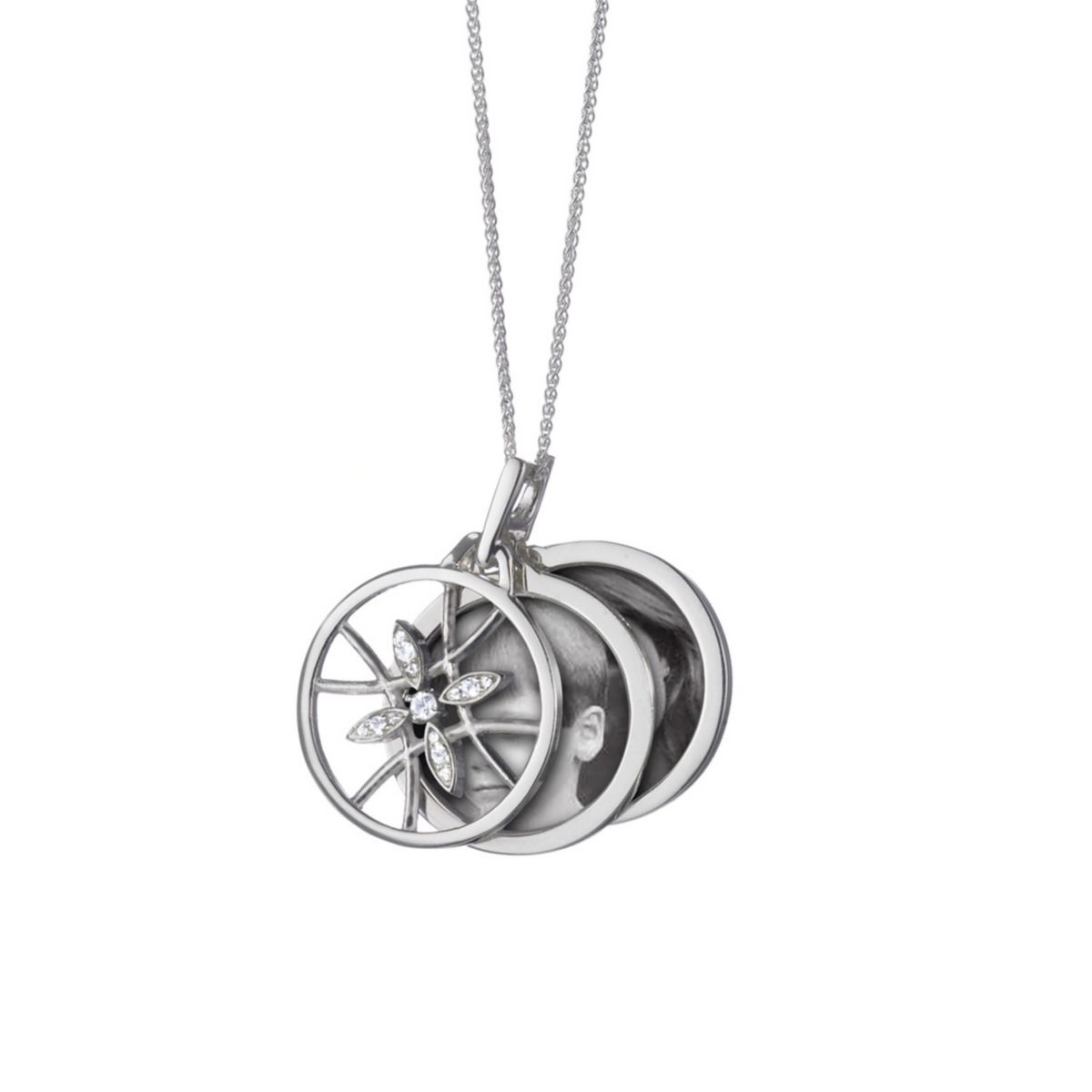 Monica Rich Kosann Round Gate Locket with White Sapphires in Sterling Silver