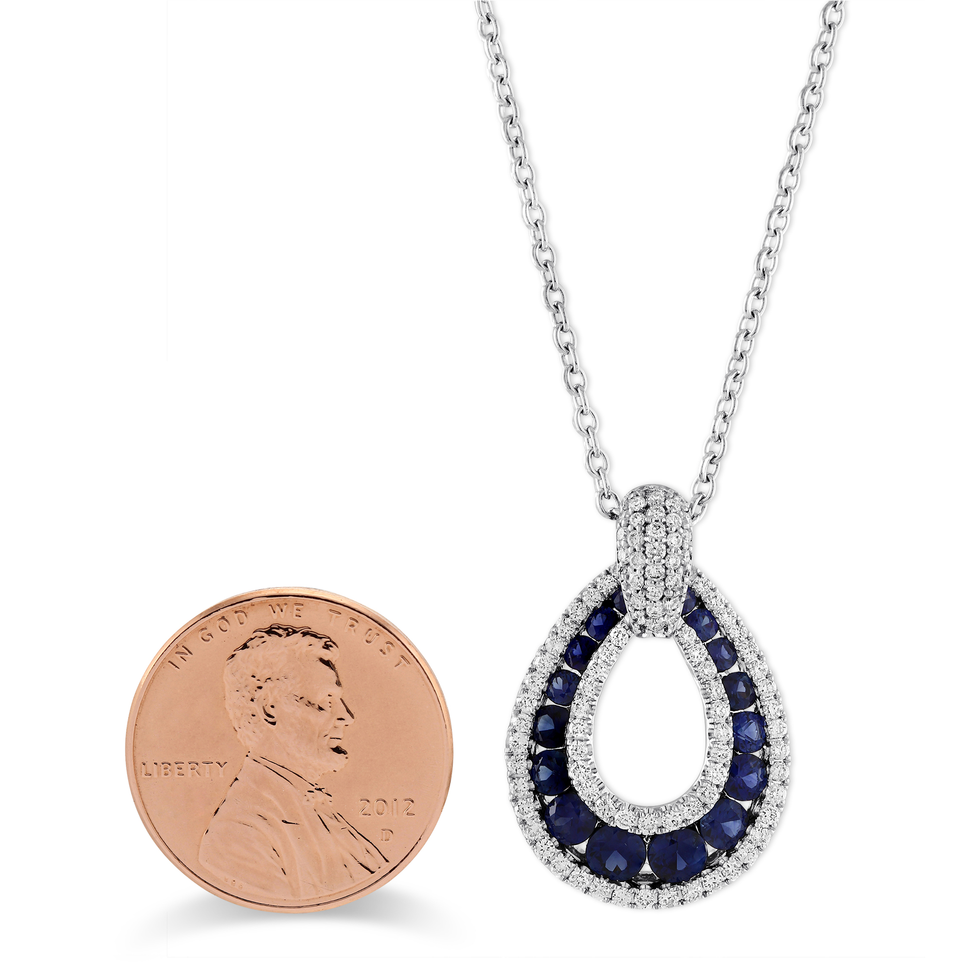 Sapphire & Diamond Pendant in White Gold, 18