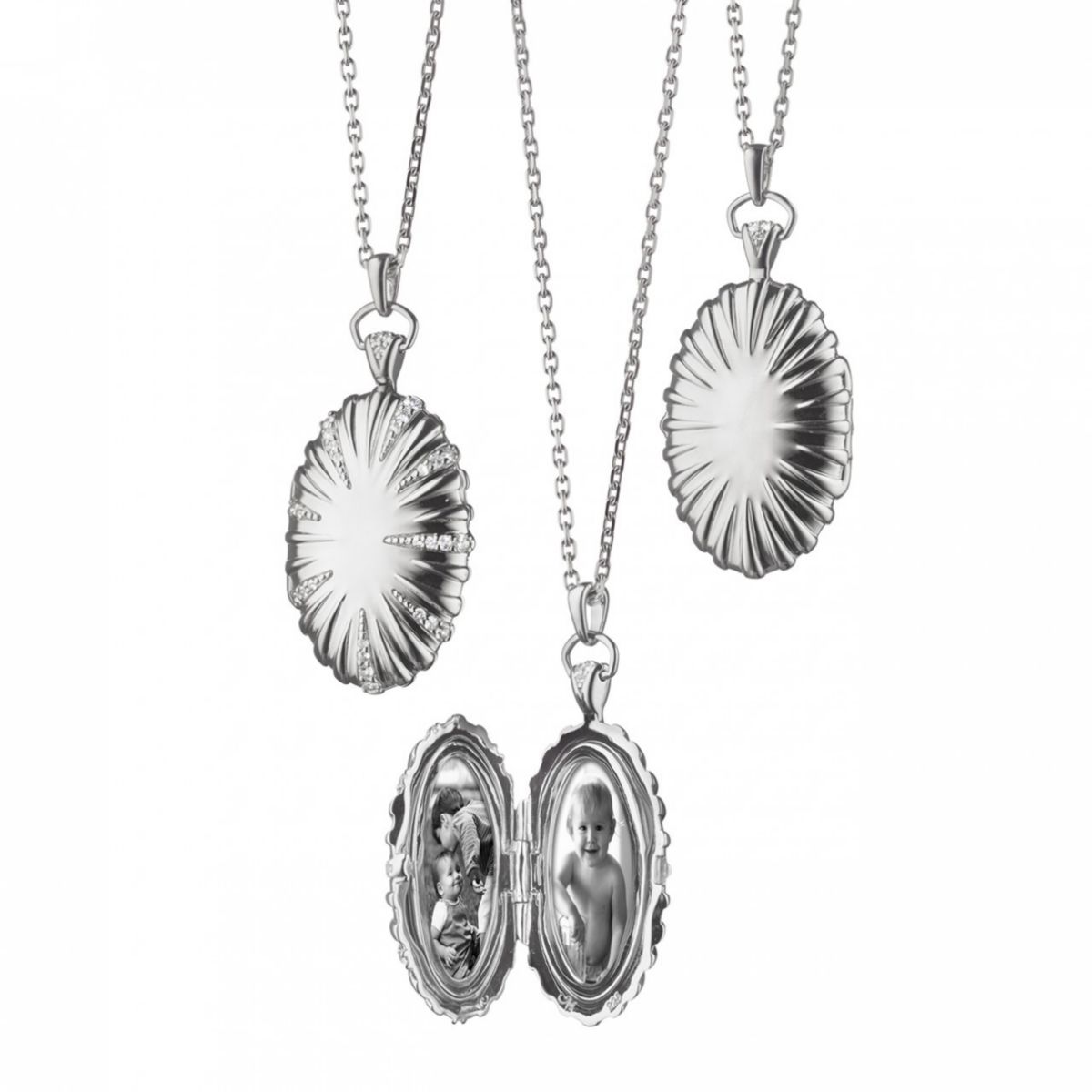 Monica Rich Kosann Sunburst Oval Locket with White Sapphires in Sterling Silver, 32