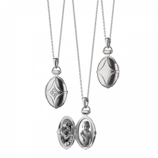 Monica Rich Kosann Petite Bridle Locket in Sterling Silver with White Sapphire, 30"
