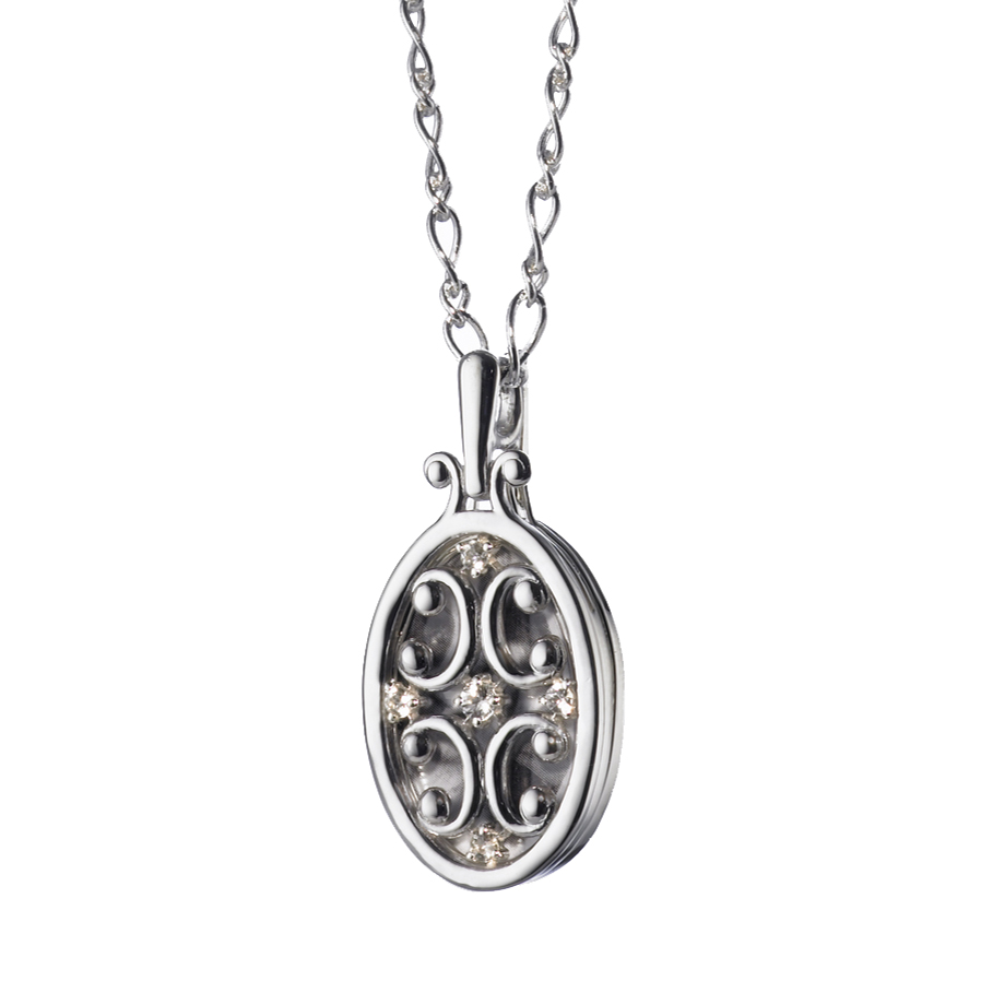 Monica Rich Kosann Sterling Silver White Sapphire Oval Gate Locket