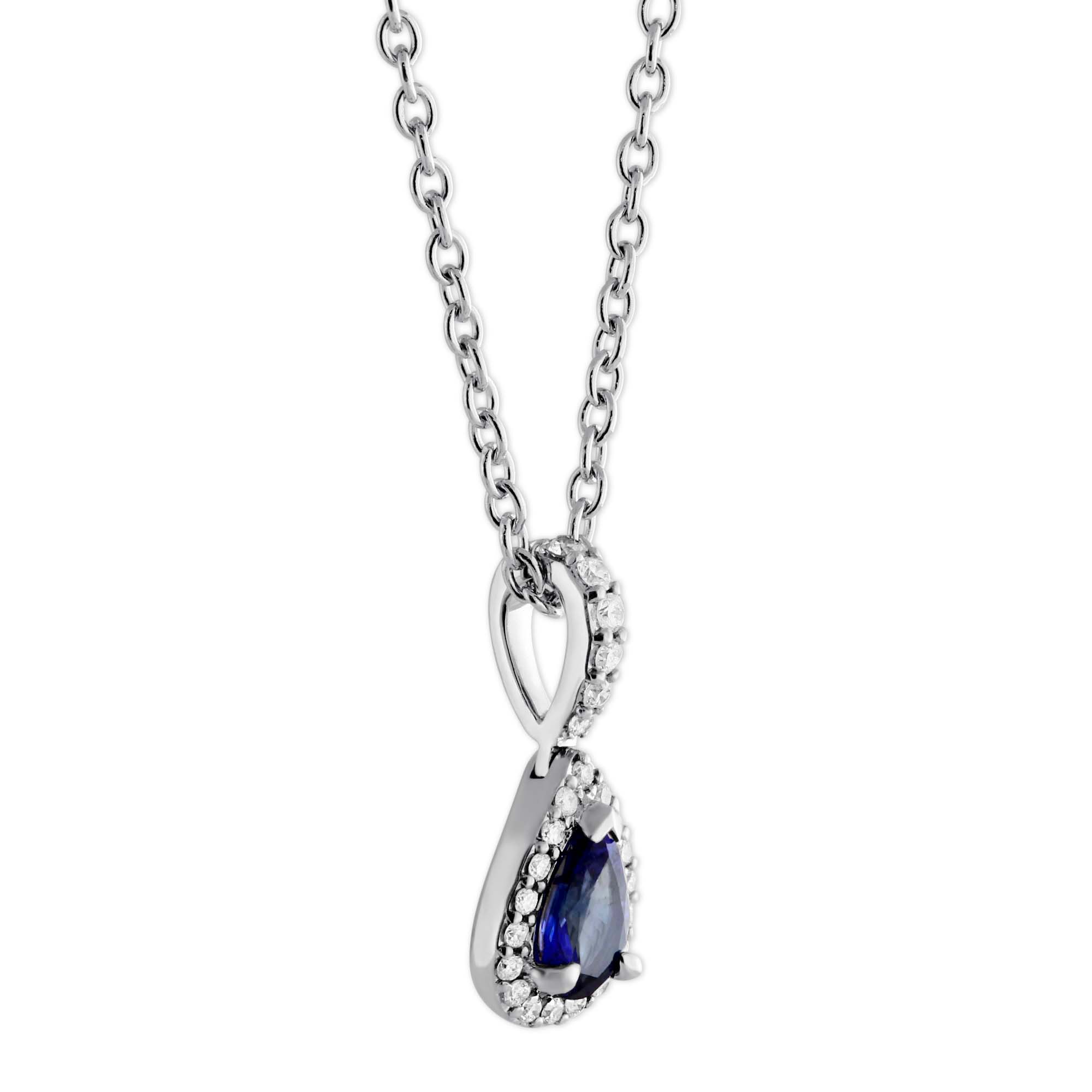 Pear Shaped Sapphire & Diamond Pendant in White Gold, 18