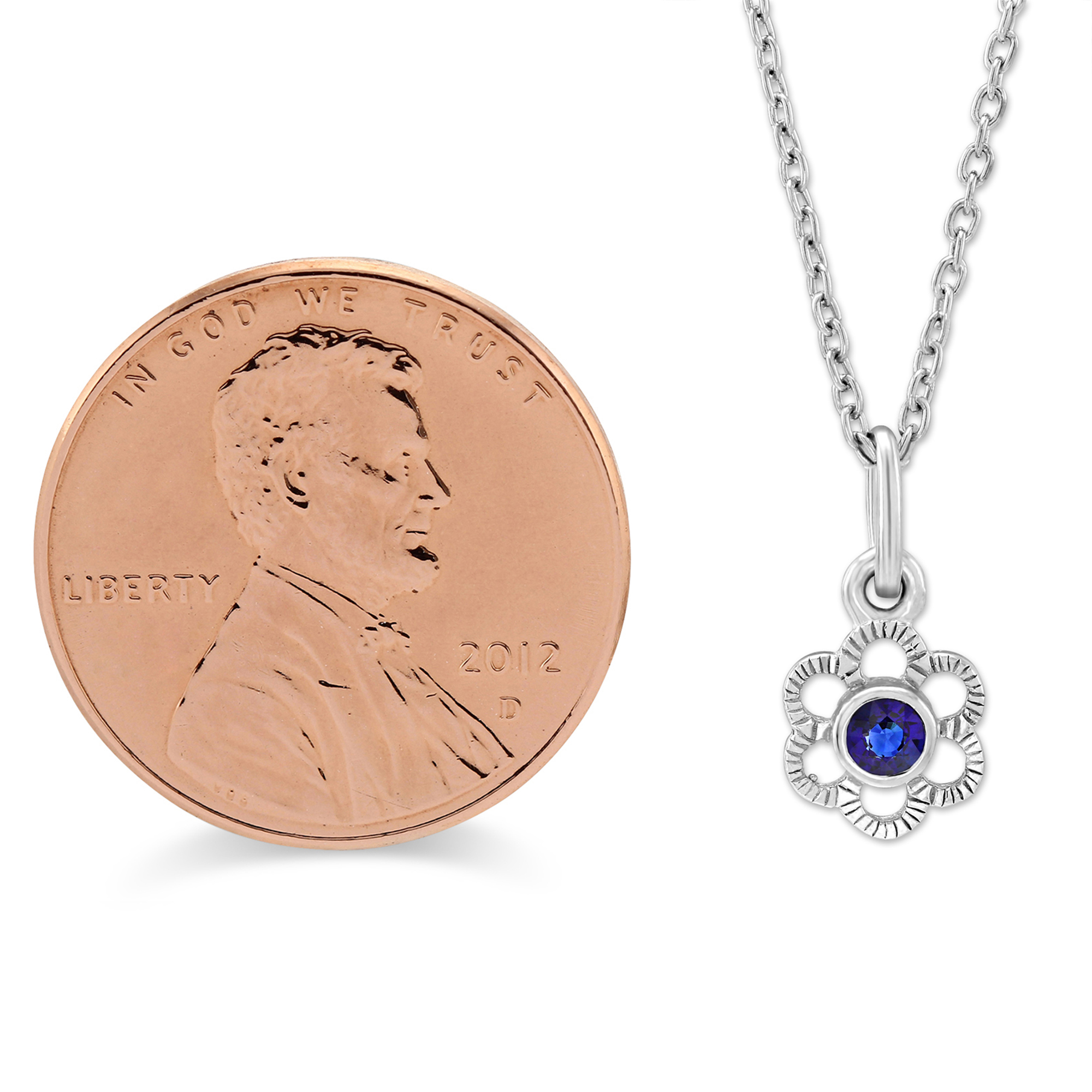 Sterling Silver Children's Blue Crystal Flower Pendant, 15