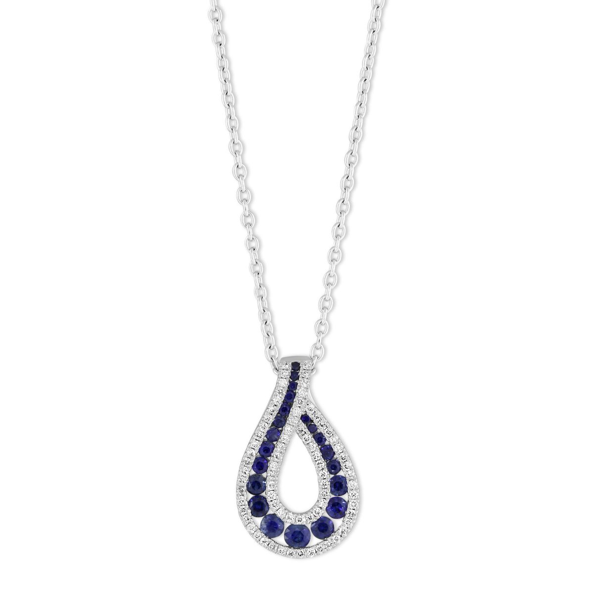 14K White Gold Sapphire & Diamond Ribbon Pendant, 18