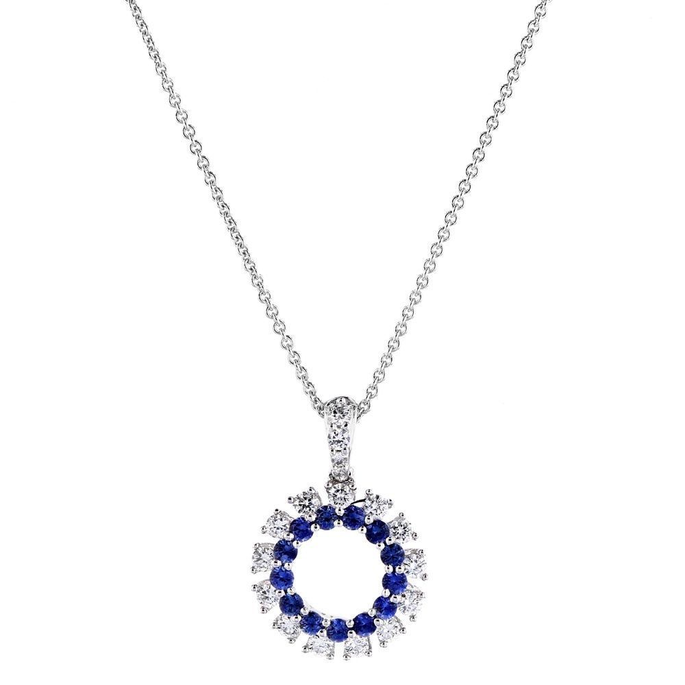 14K White Gold Sapphire & Diamond Dangle Pendant, 18