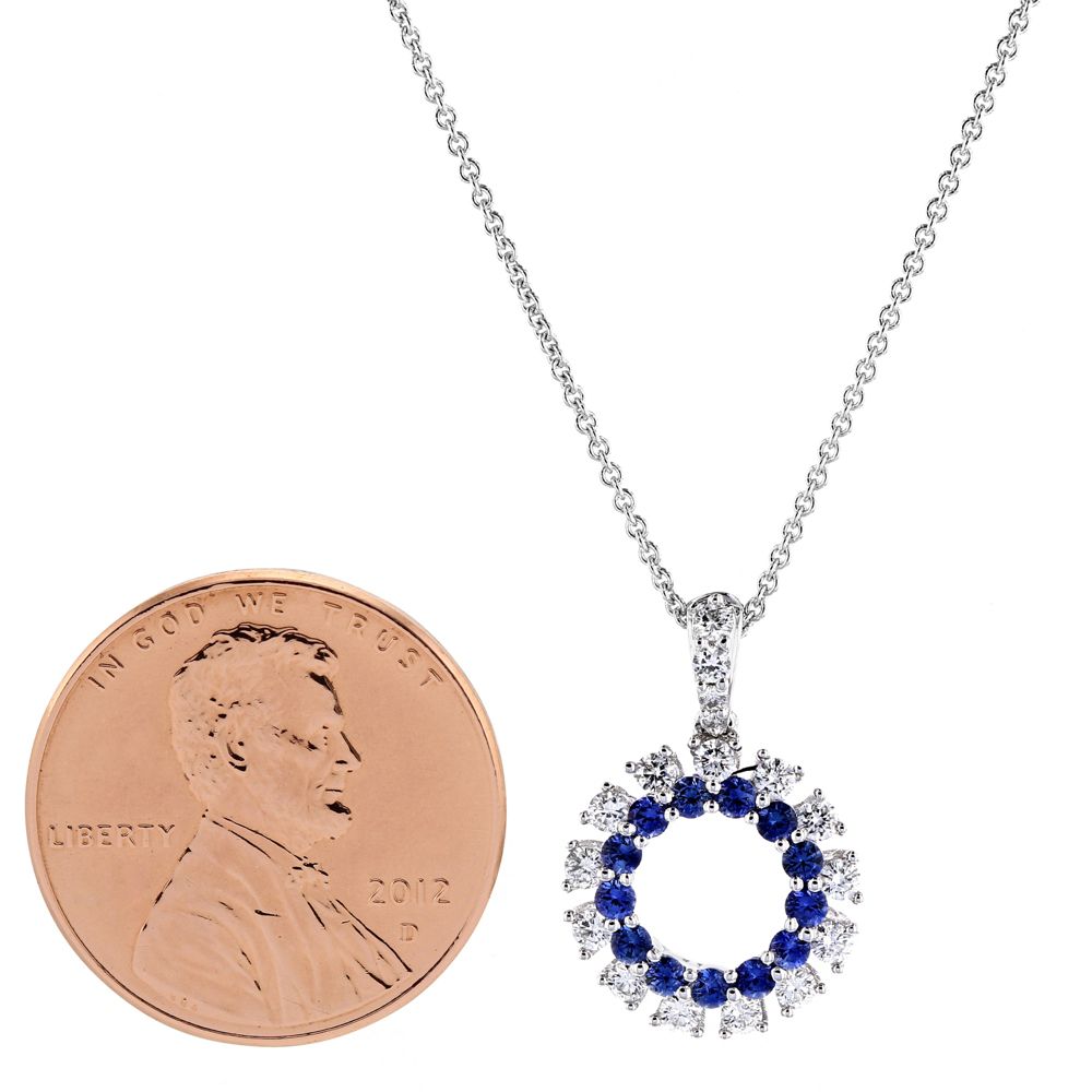 14K White Gold Sapphire & Diamond Dangle Pendant, 18