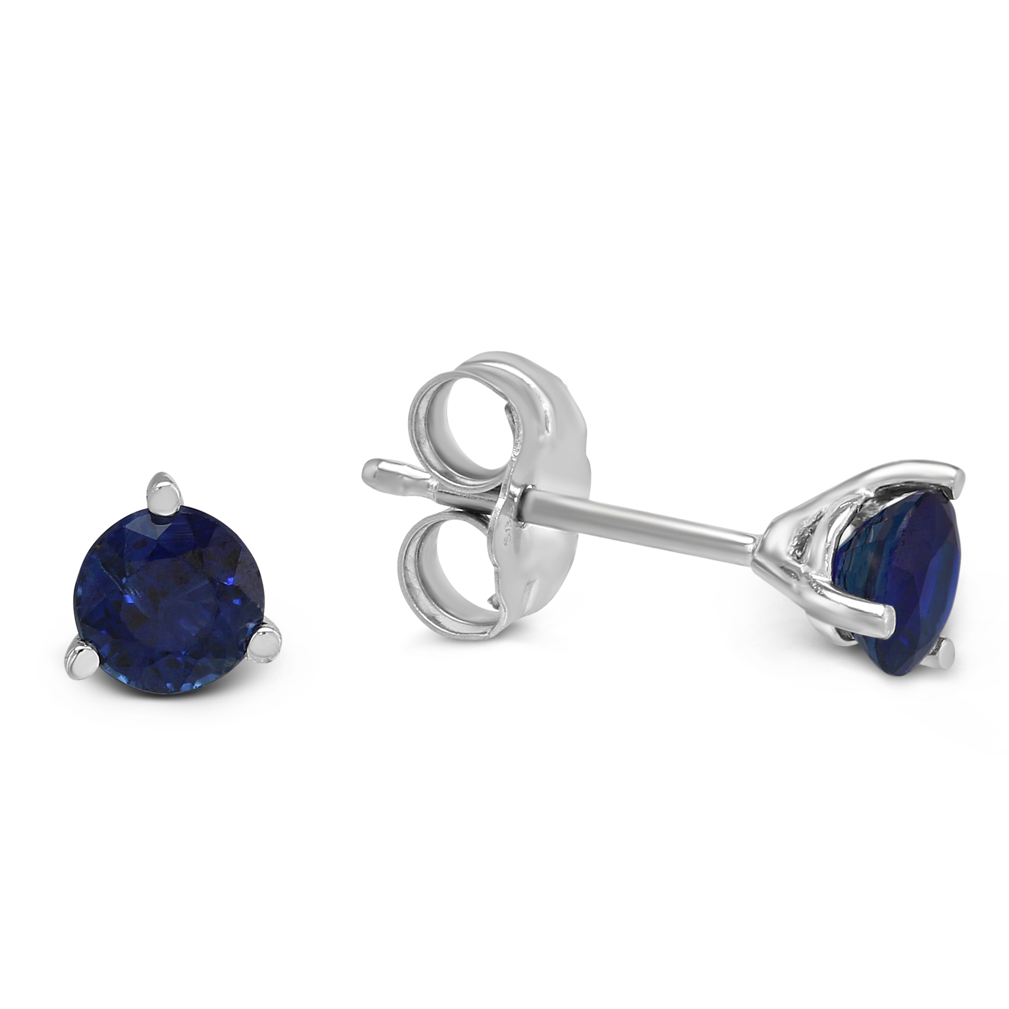 14K White Gold Round Sapphire Stud Earrings, 4mm