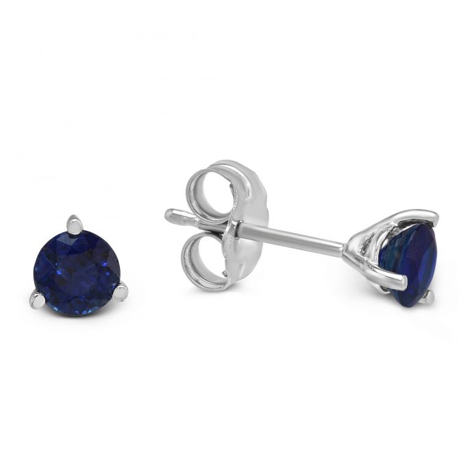 14K White Gold Round Sapphire Stud Earrings, 4mm
