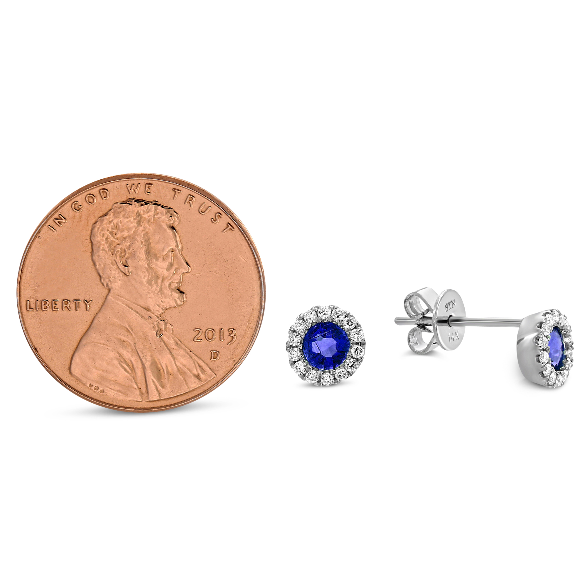 Round Sapphire & Diamond Earrings in White Gold