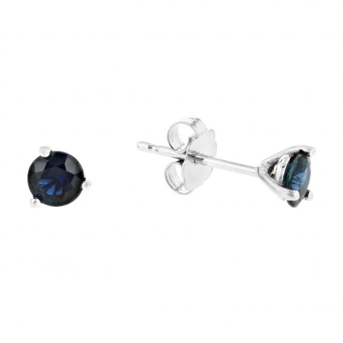 Round Sapphire Stud Earrings in White Gold, 0.74cttw
