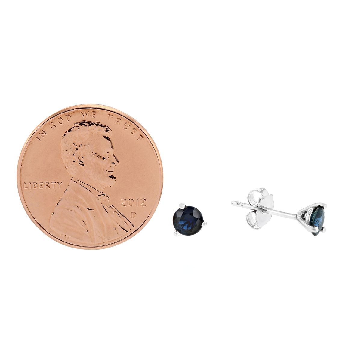 Round Sapphire Stud Earrings in White Gold, 0.74cttw