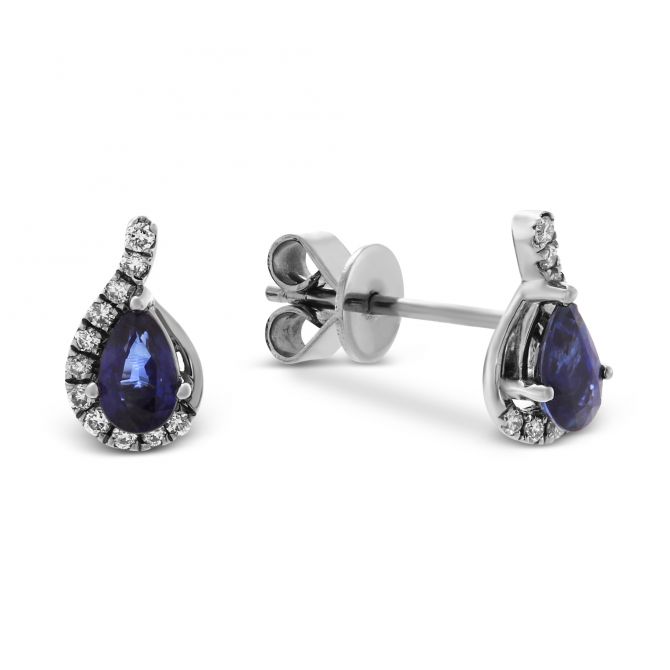 Pear Shape Sapphire & Diamond Earrings in White Gold
