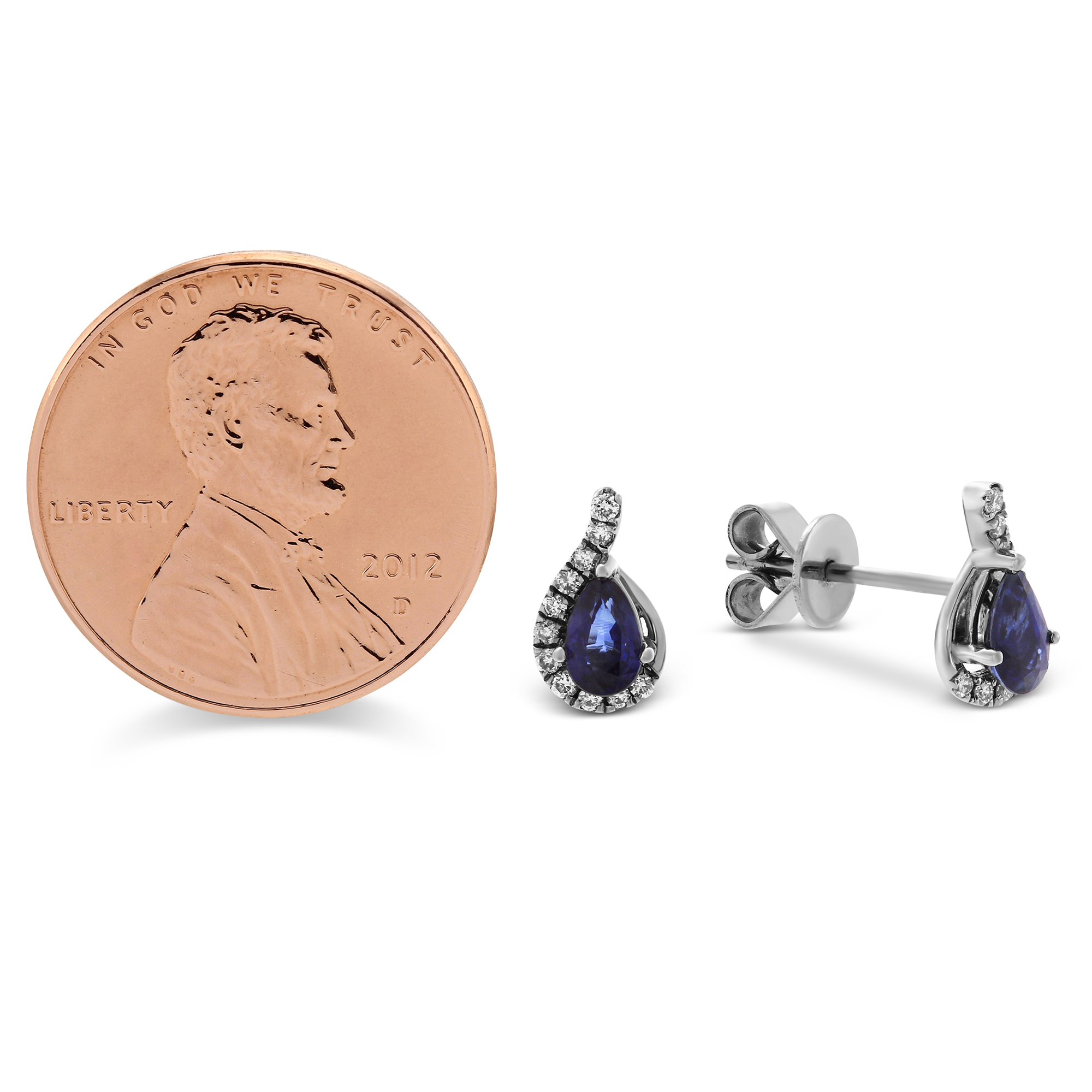 Pear Shape Sapphire & Diamond Earrings in White Gold