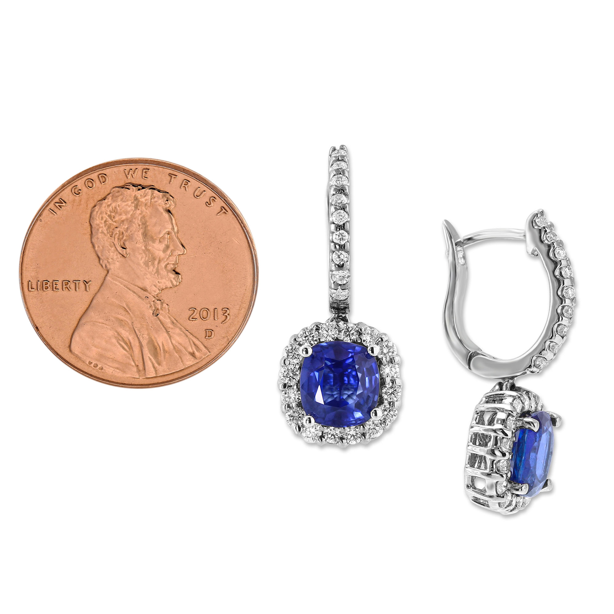 18K White Gold Sapphire & Diamond Halo Dangle Earrings