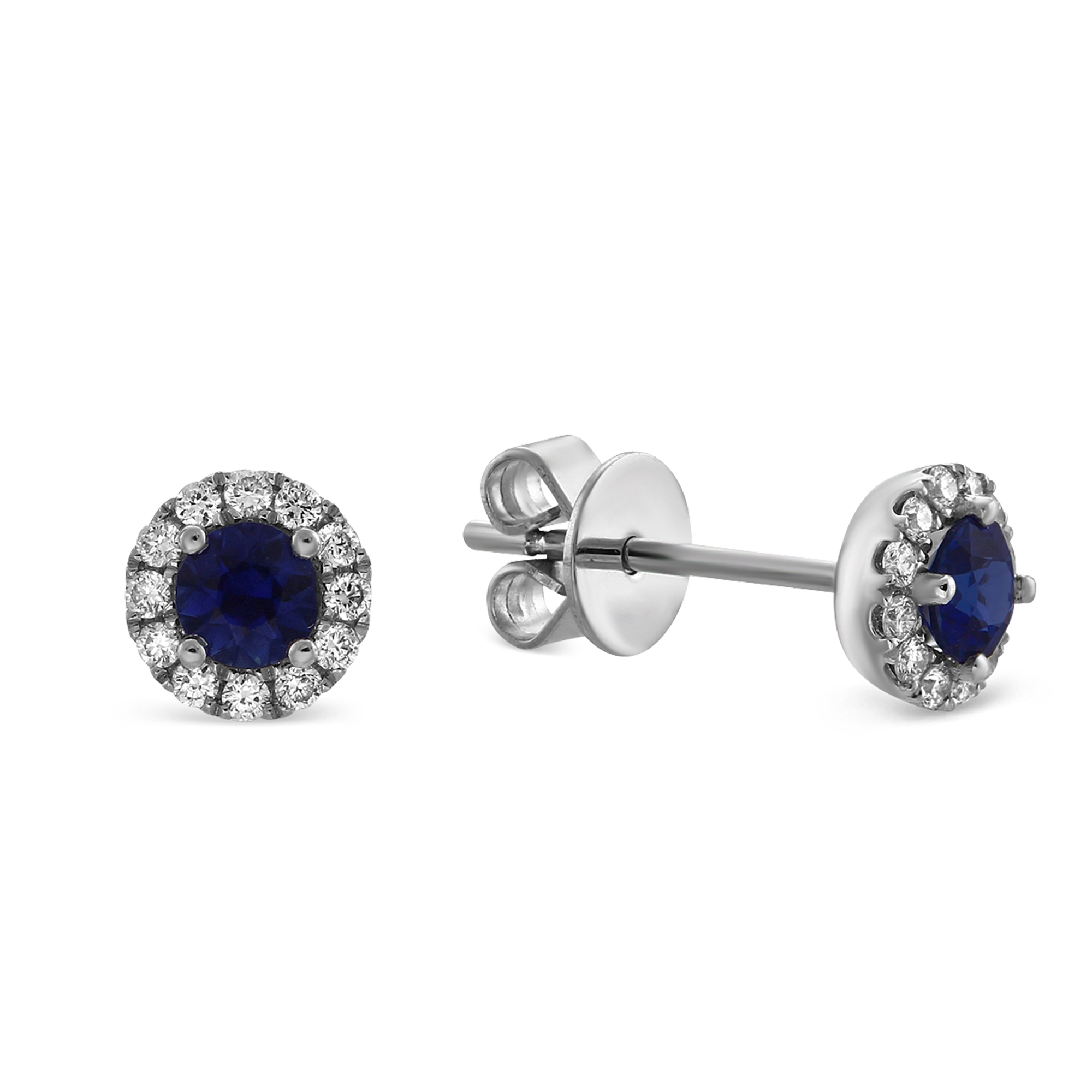 Sapphire & Diamond Halo Earrings in White Gold