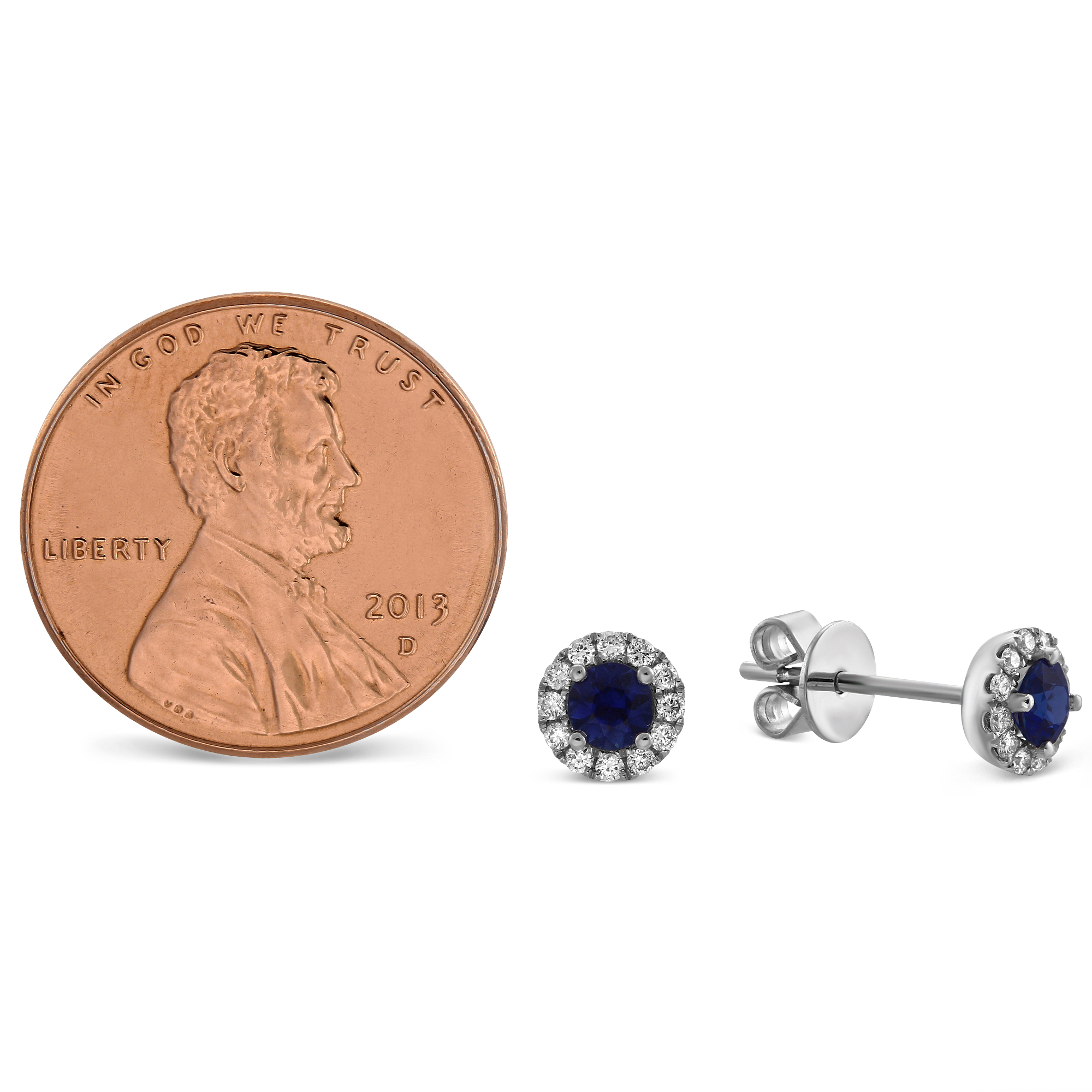 Sapphire & Diamond Halo Earrings in White Gold