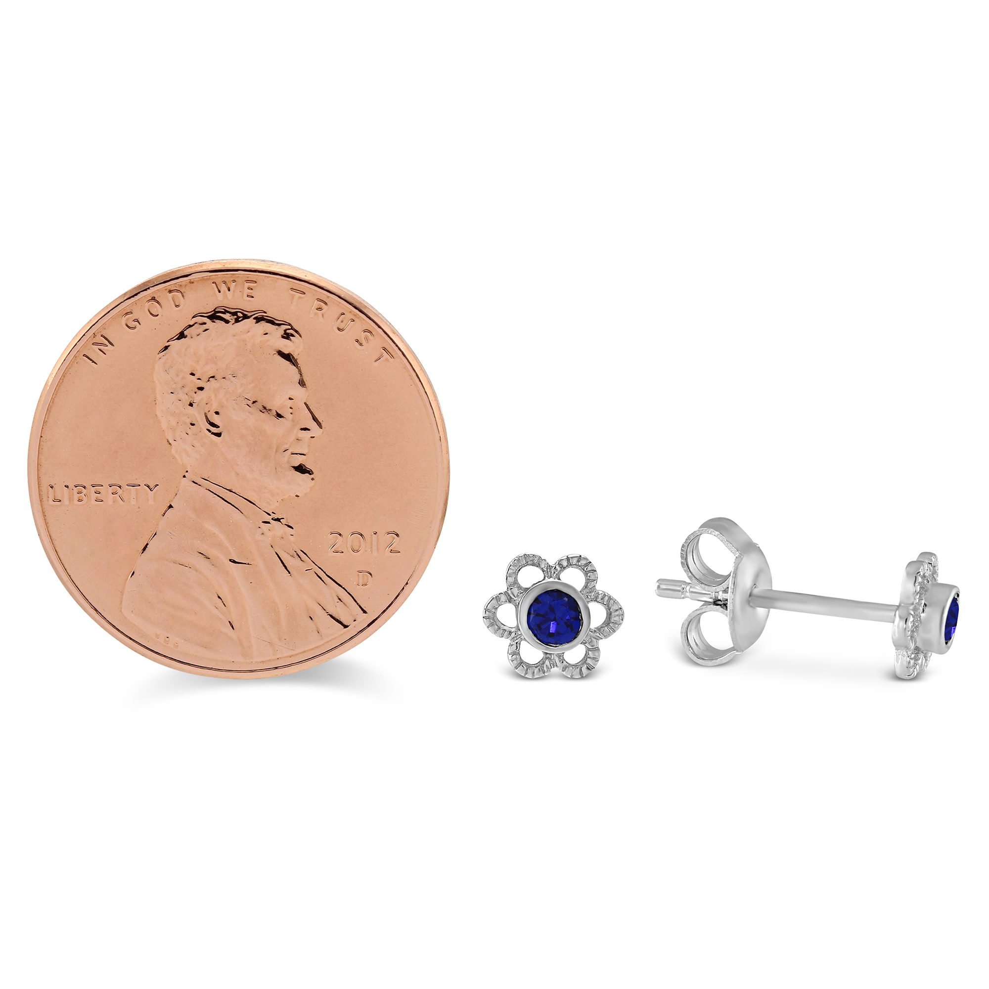 Sterling Silver Child's Blue Crystal Flower Earrings