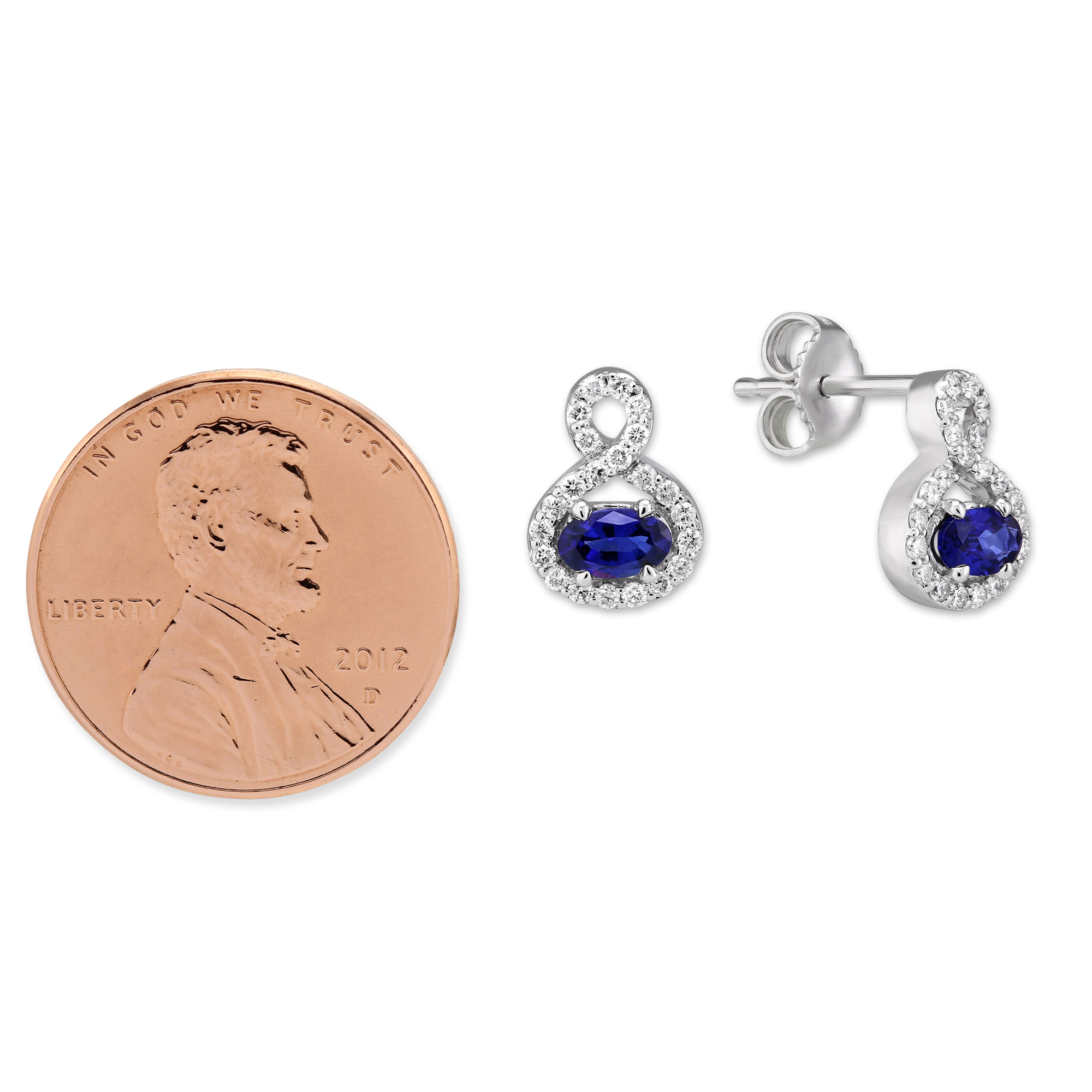 Oval Sapphire & Diamond Infinity Loop Earrings in White Gold